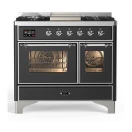 ILVE - Majestic II Series 40 in. Dual Fuel Range with 6 Sealed Burners + Griddle (Natural Gas, Chrome Trim) - Graphite Matte