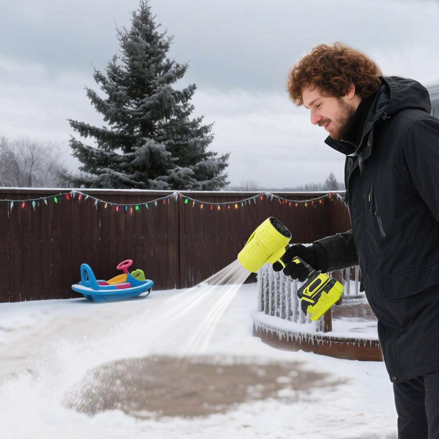 Left. GlowWise - Turbo jet cordless blower: 1M RPM, 30min runtime. Ergonomic handle for yard, driveway & car. - green.