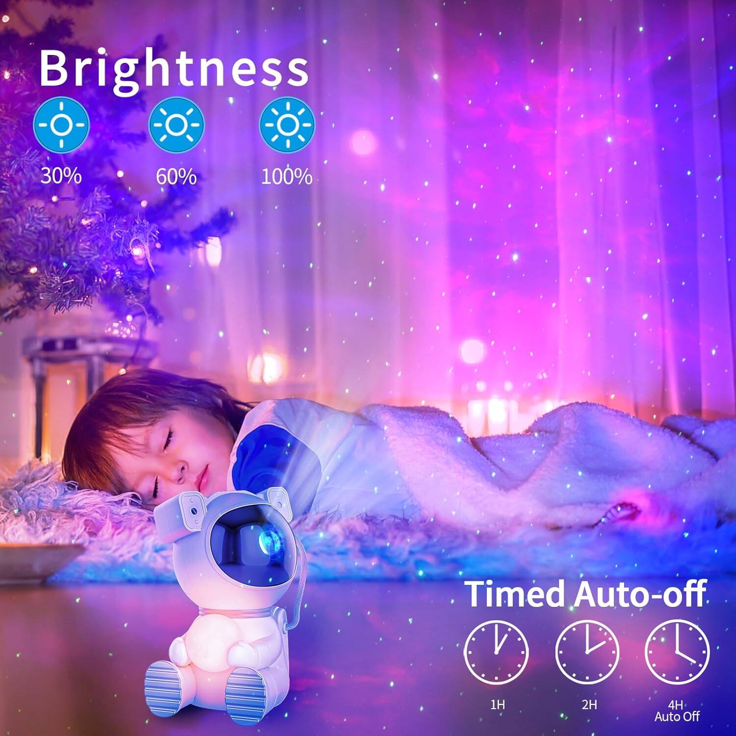Brightness  
30% 60% 100%  

Timed Auto-off  
1H 2H 4H Auto Off