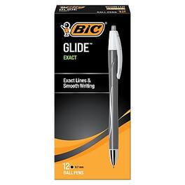 BIC - Glide Exact Retractable Ballpoint Pen, Fine Point, 0.7mm, Dozen - Black Ink