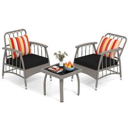 Costway - 3 PCS Patio PE Wicker Furniture Set with 5-Level Adjustable Backrest Bistro Set - Gray