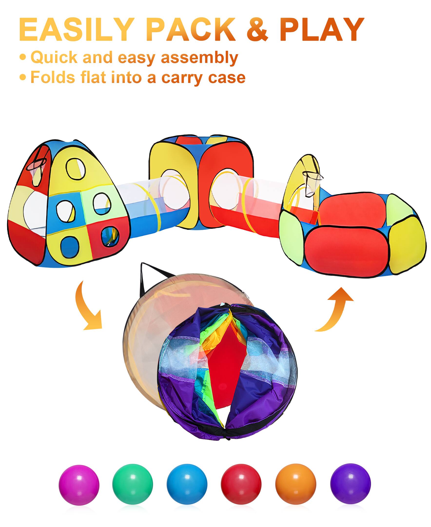 EASILY PACK & PLAY

- Quick and easy assembly
- Folds flat into a carry case