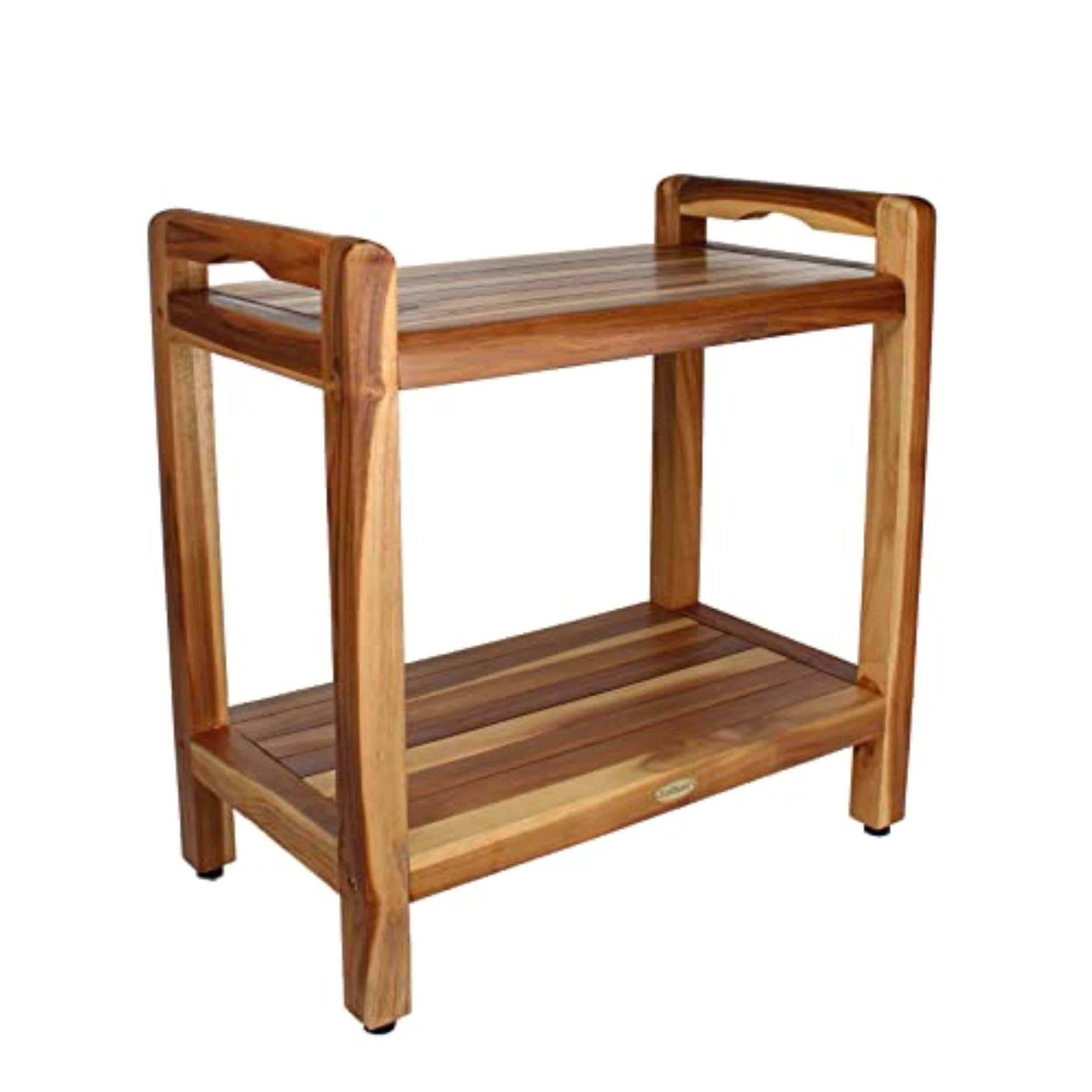 Angle. EcoDecors - EcoDecors Eleganto 24" Teak Wood Extended Height Shower Bench with LiftAide Arms - EarthyTeak.