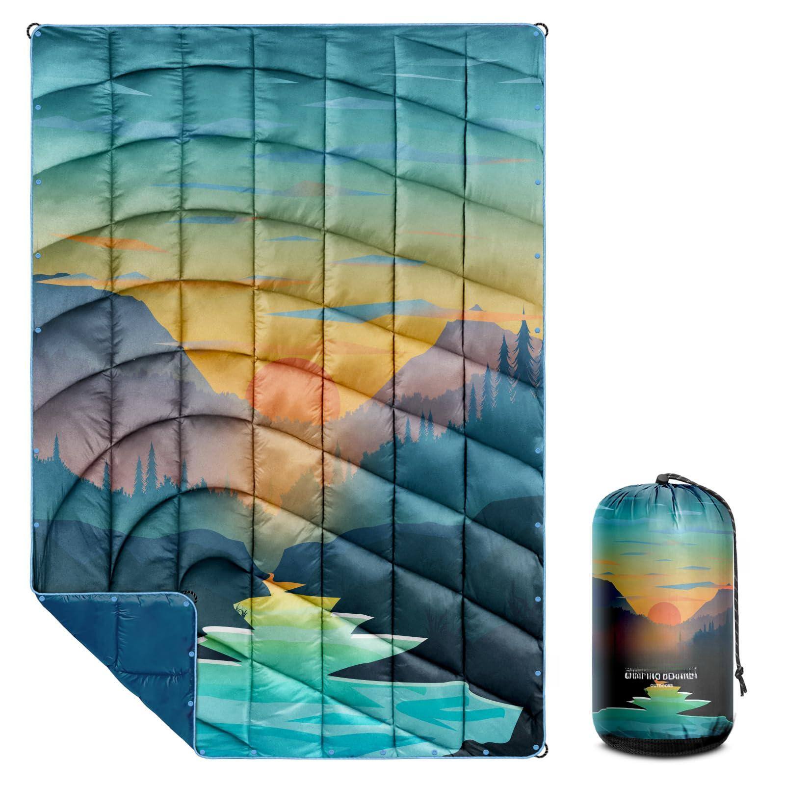Front. Comfort Essence - Camping Blanket Lightweight Puffy Printed Packable Outdoor For Traveling Stadium Hiking Picnics Polyester, ... - Sunset-thick-39x55".