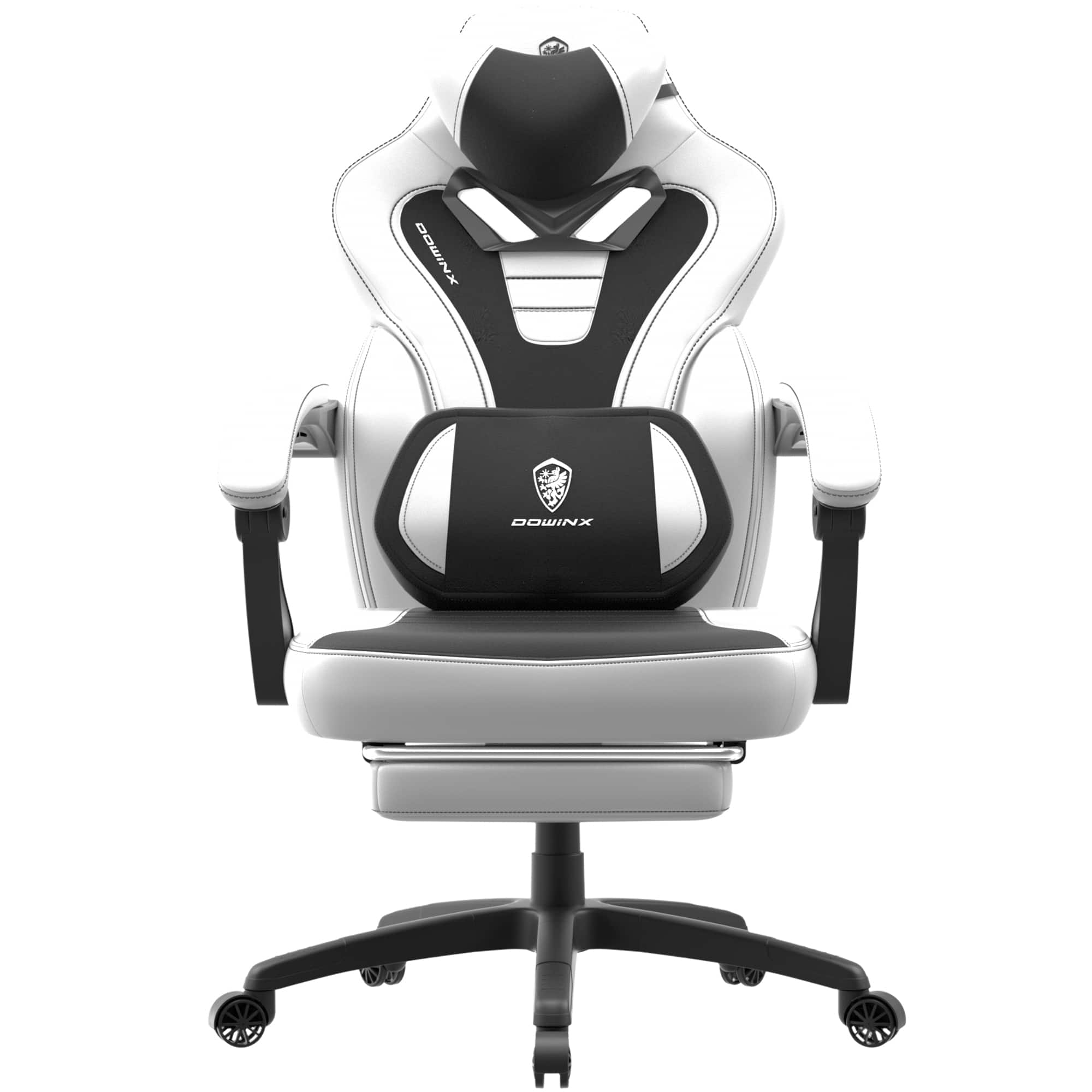 Dowinx - Gaming Chair Ergonomic with Adjustable Massage Lumbar Support, Reclining Office Chair with Footrest for Adults - White