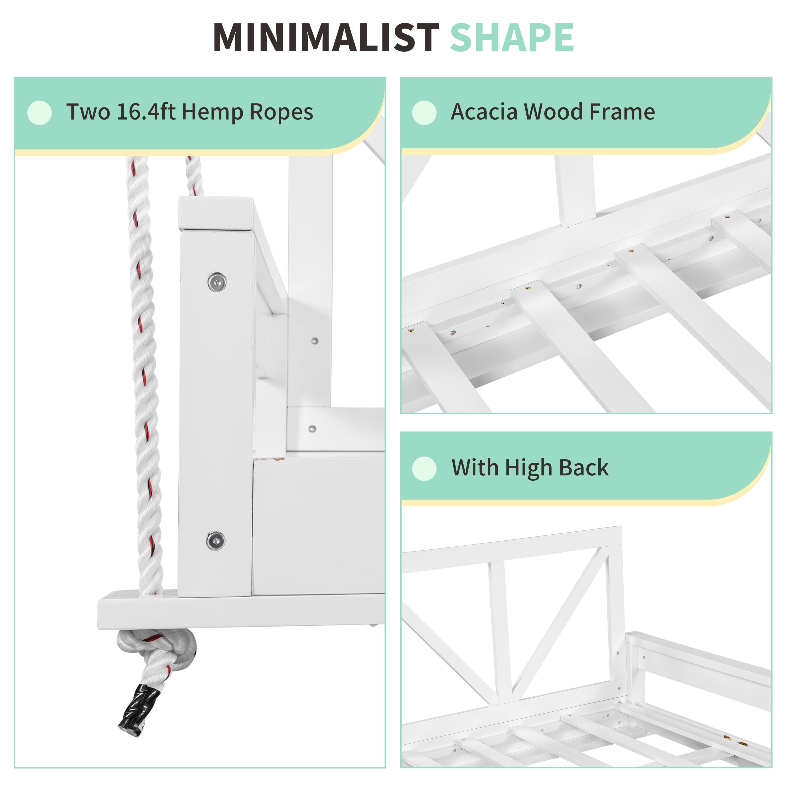 MINIMALIST SHAPE

- Two 16.4ft Hemp Ropes
- Acacia Wood Frame
- With High Back