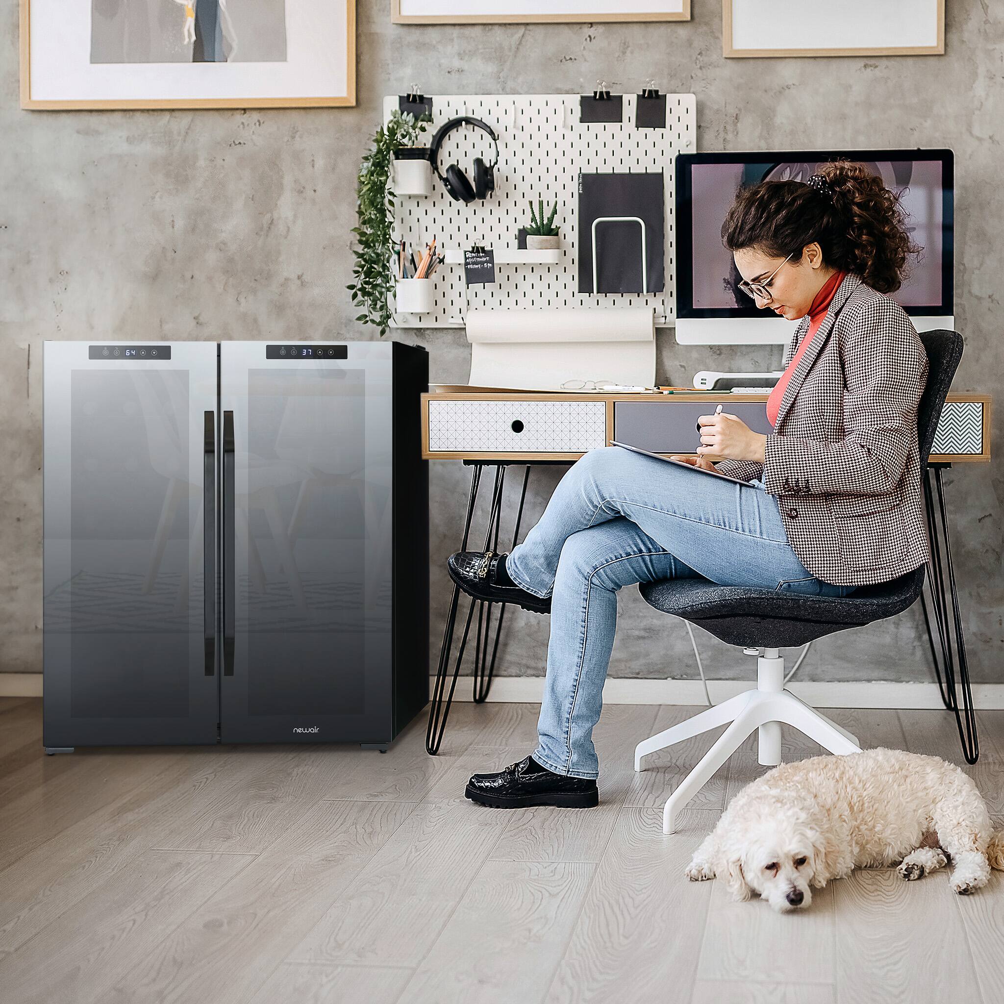 Alt View 4. NewAir - Shadow Series Wine Cooler 18 Bottles & 59 Cans Dual Temperature Zones, Mirrored with Double-Layer Tempered Glass Door - Black.