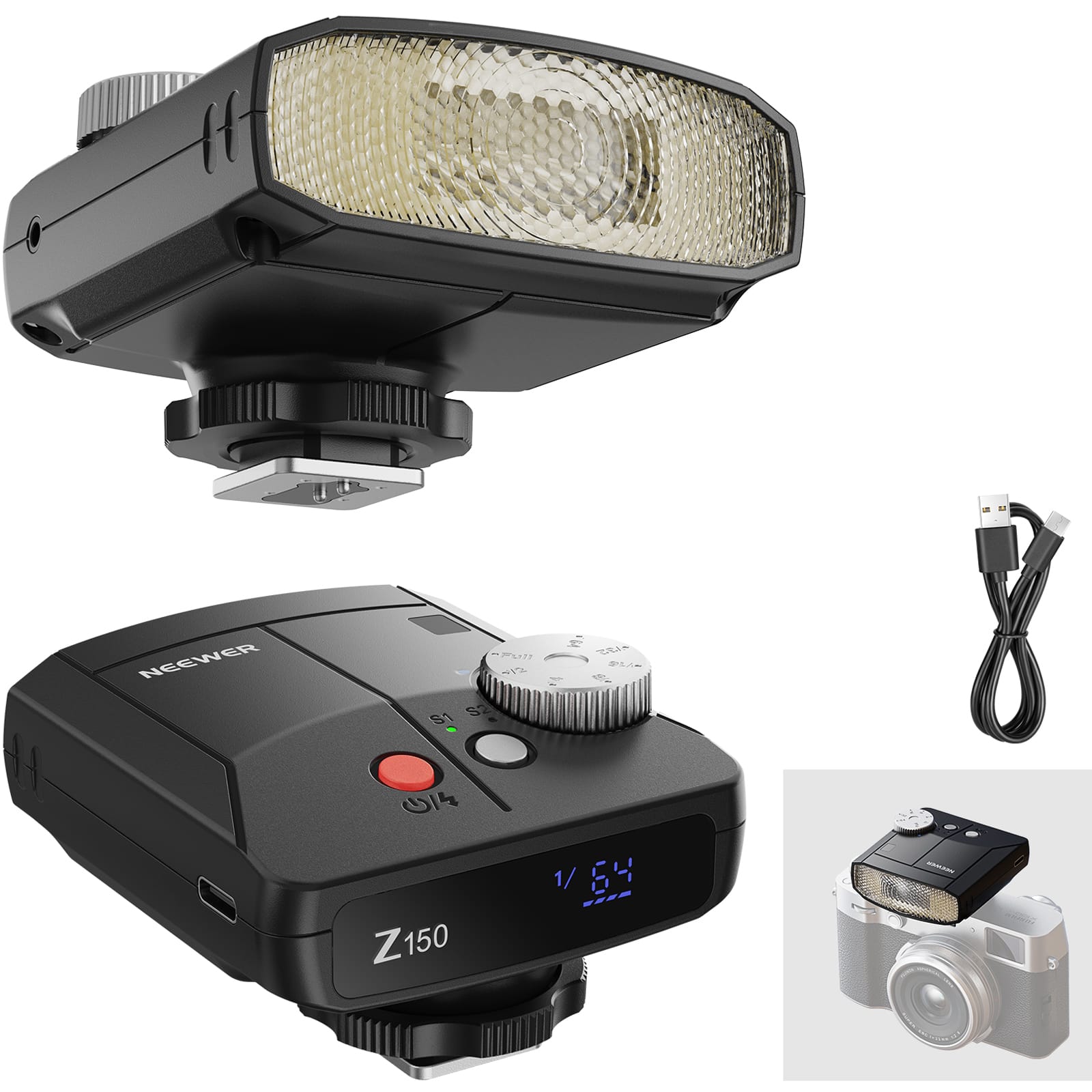 Neewer - Z150 Speedlite for Canon/Nikon/Sony/Fuji, No TTL, 3.1s Recycle, Compact Manual Flash