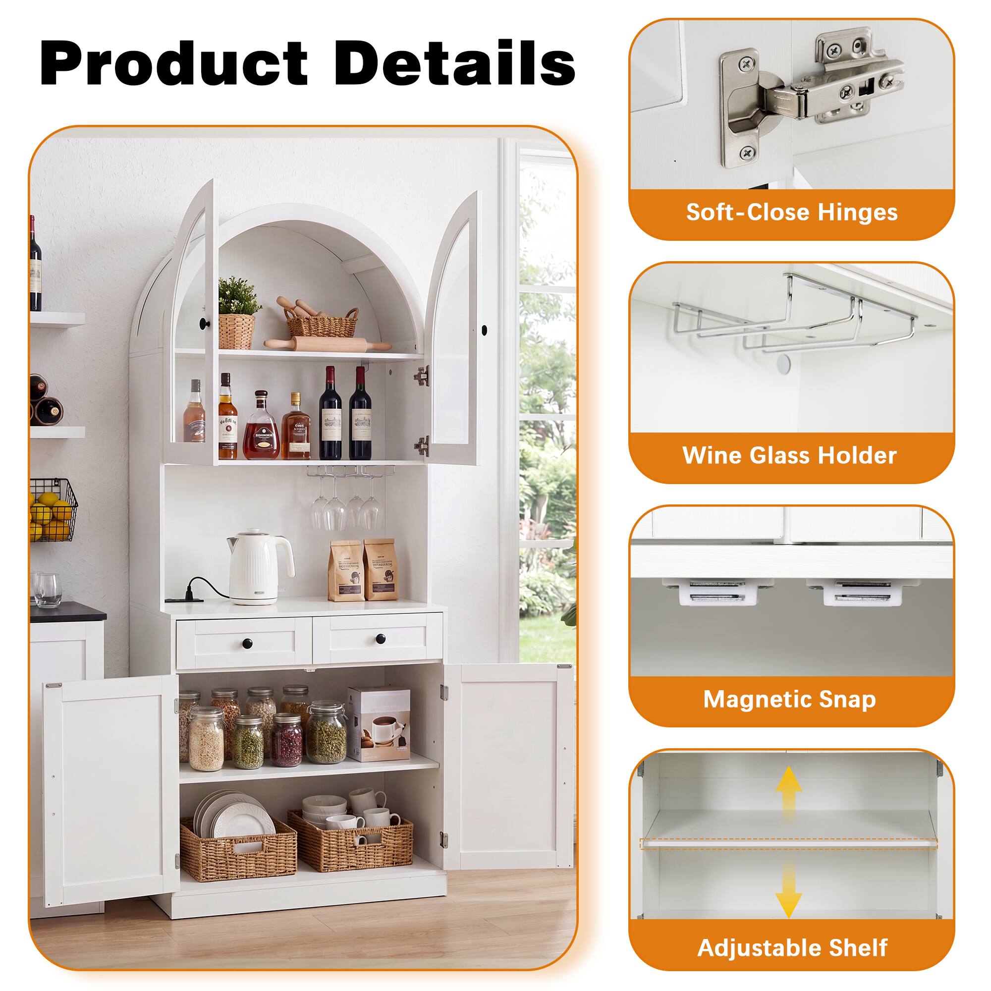 Product Details

- Soft-Close Hinges
- Wine Glass Holder
- Magnetic Snap
- Adjustable Shelf