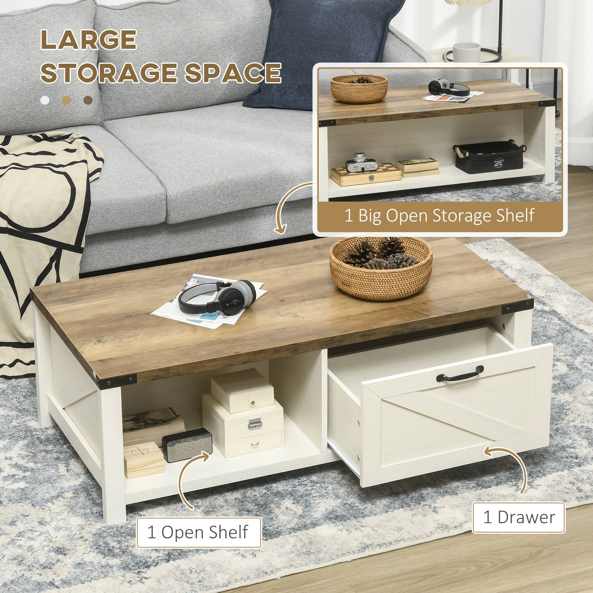 LARGE STORAGE SPACE
1 Big Open Storage Shelf
1 Open Shelf
1 Drawer