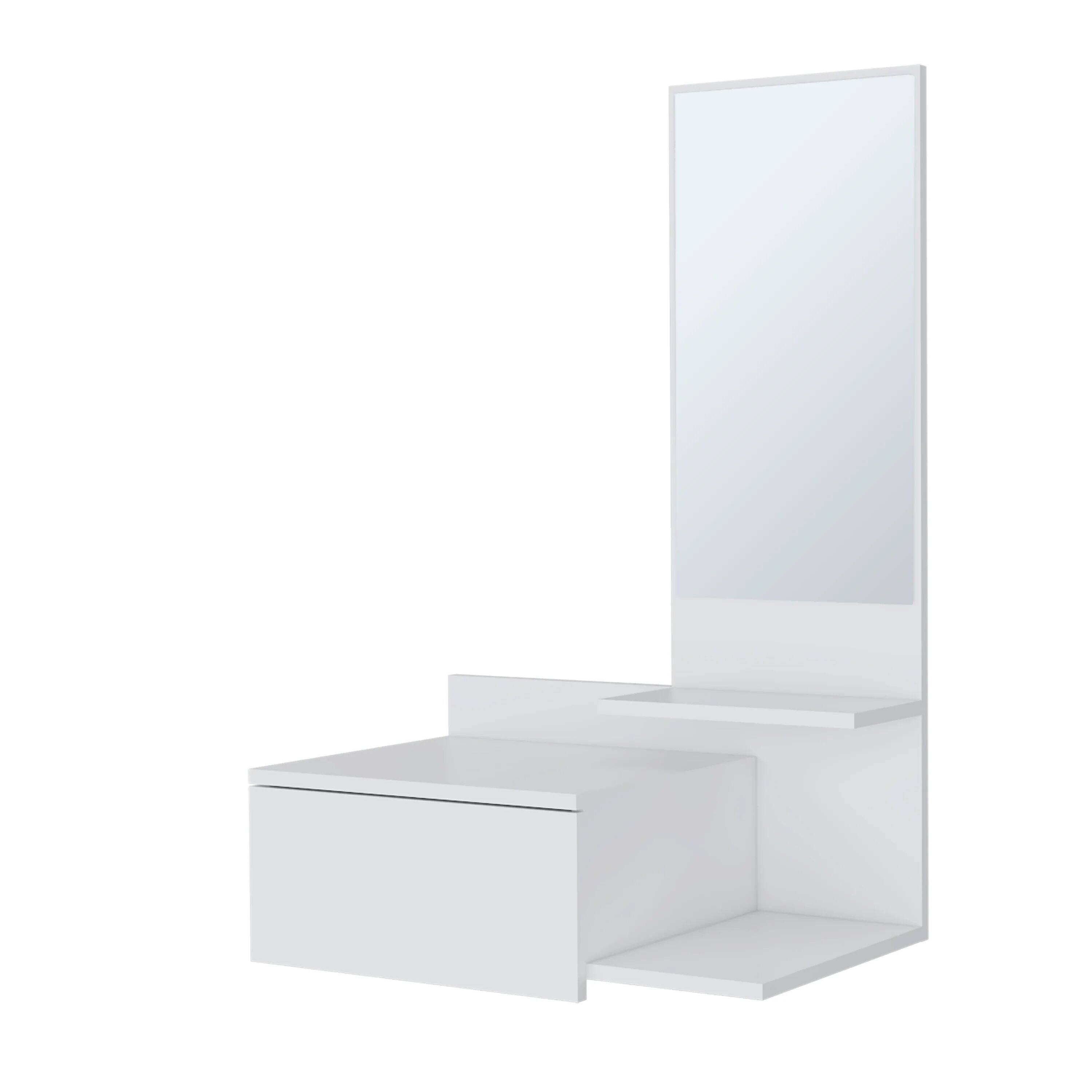 Left. TinyHomie - White Floating Vanity with Included Mirror.