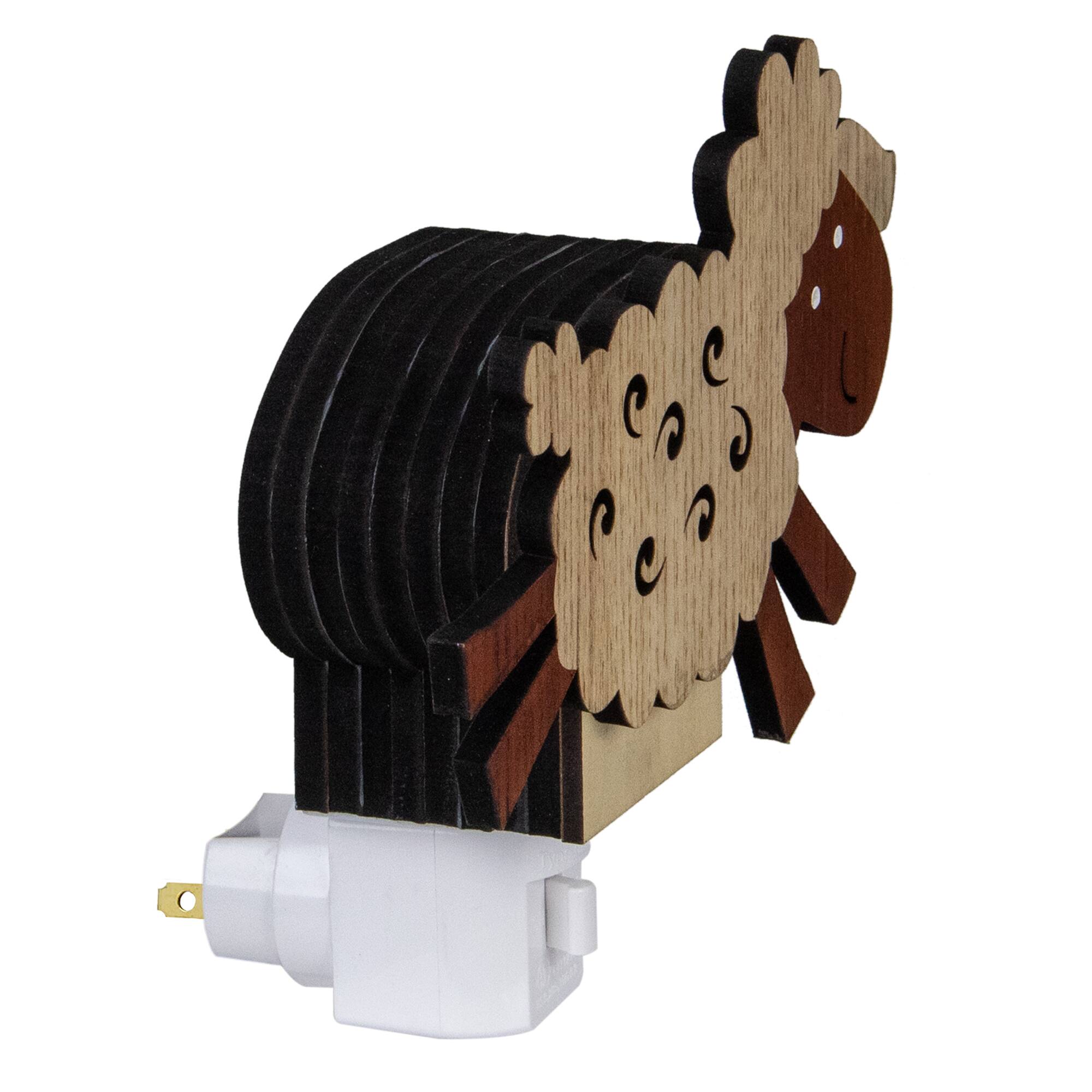 Alt View 4. Roman - 6" Wooden LED Leaping Sheep Night Light - Brown.