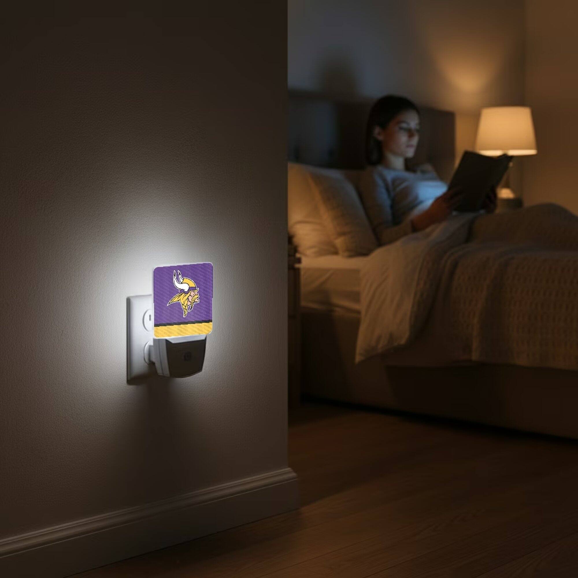 Alt View 3. Keyscaper - Minnesota Vikings Stripe Design Nightlight 2-Pack - Multicolor.