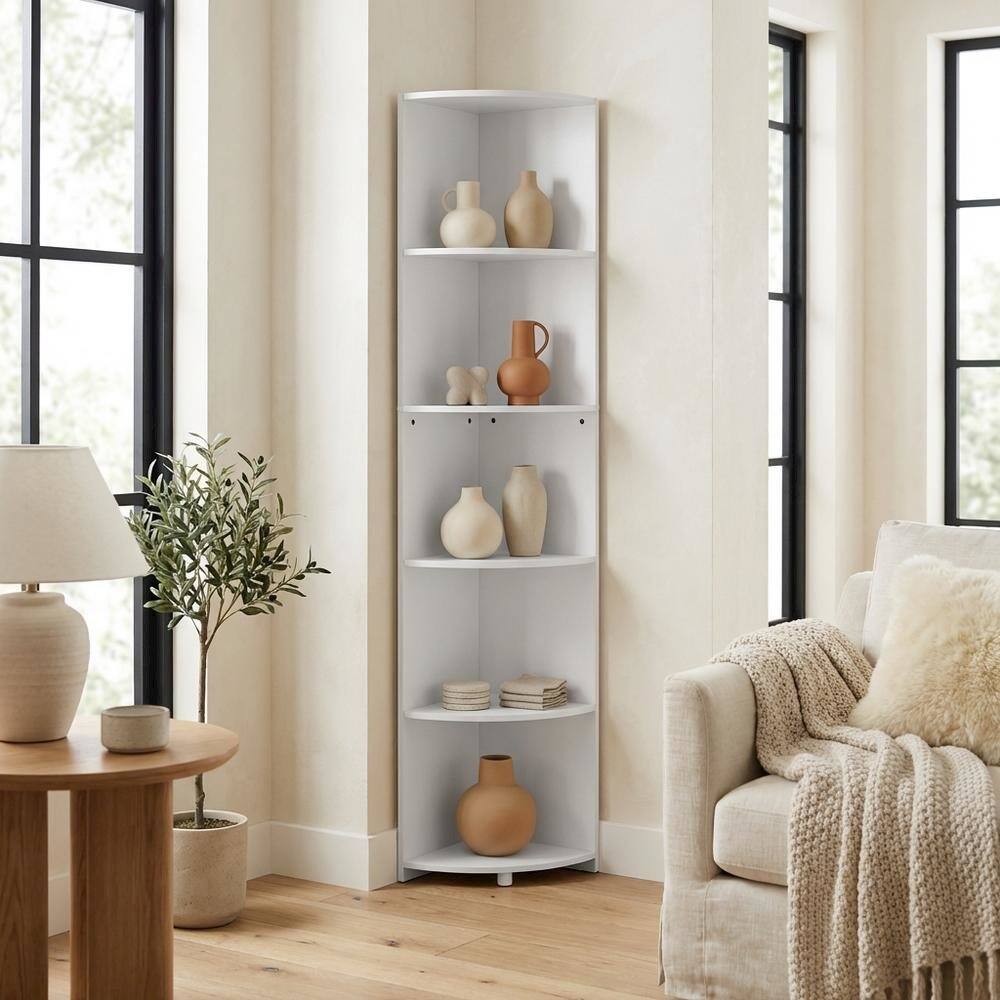 Left. FurniFact - Wood Bookcase with Open Shelving for Storage and Organization - White.