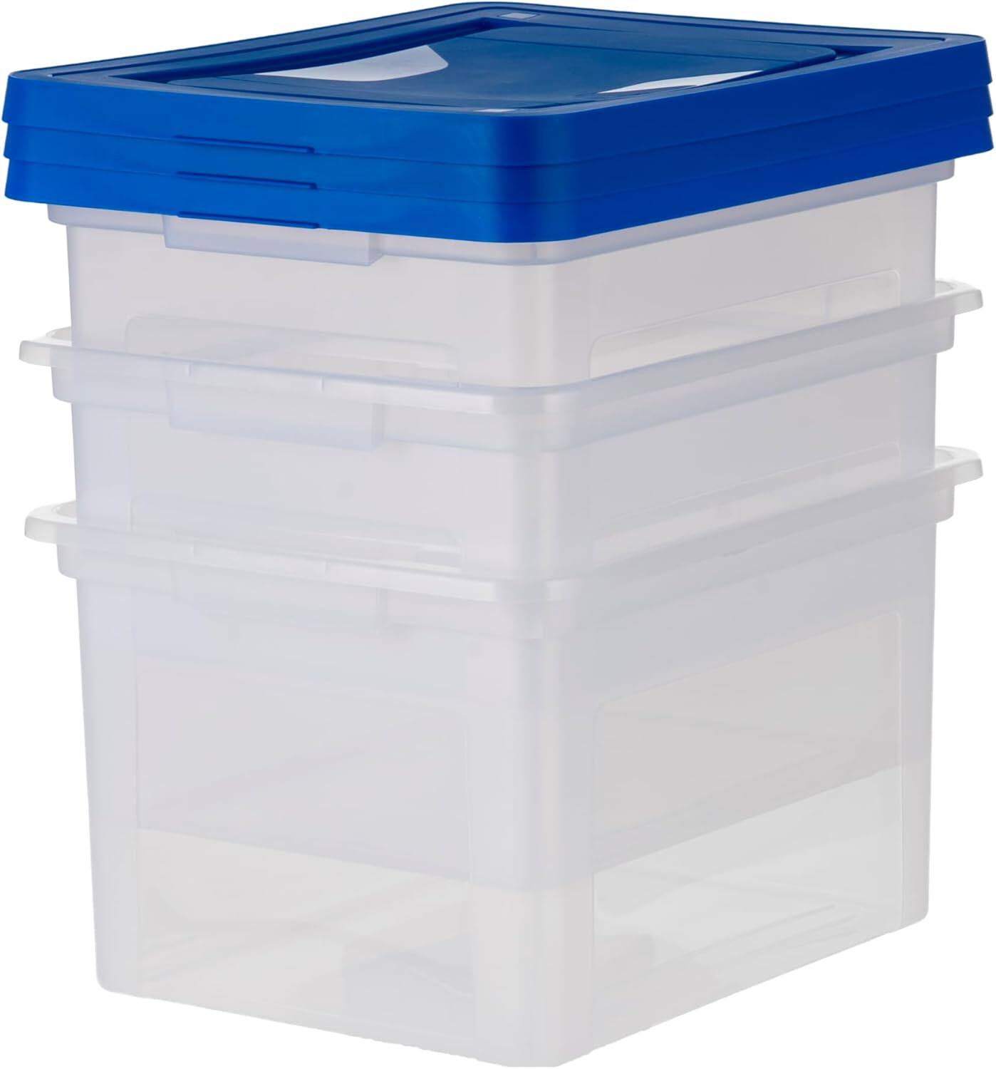 Alt View 5. IRIS USA - IRIS USA 35Qt Plastic File Box, Stackable Nestable, Blue, 3Pk.