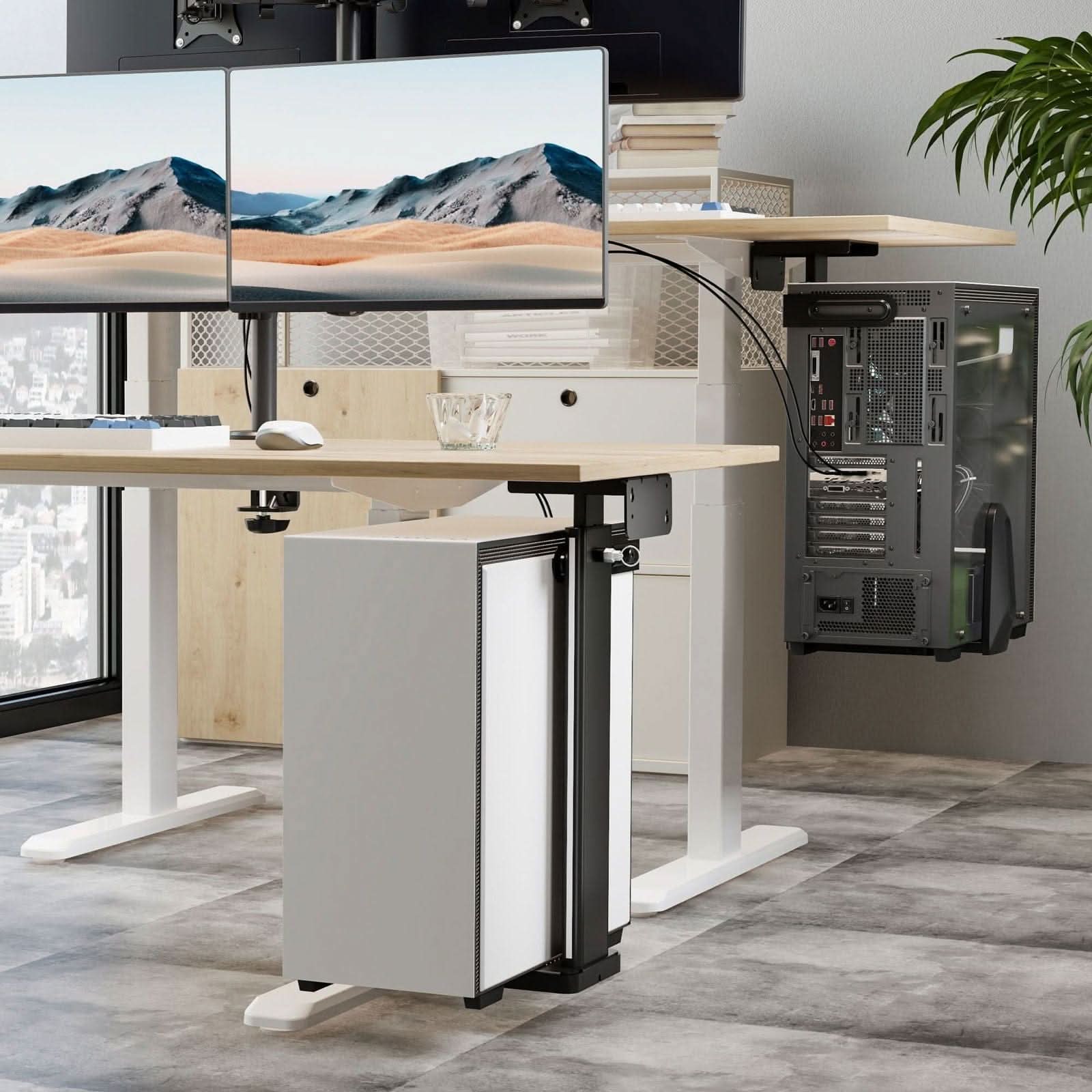 Angle. Mount-It! - Heavy-Duty Adjustable Under Desk & Wall CPU Mount with Multi-Dimensional Fit for Mid to Full Size Towers, Black - Black.