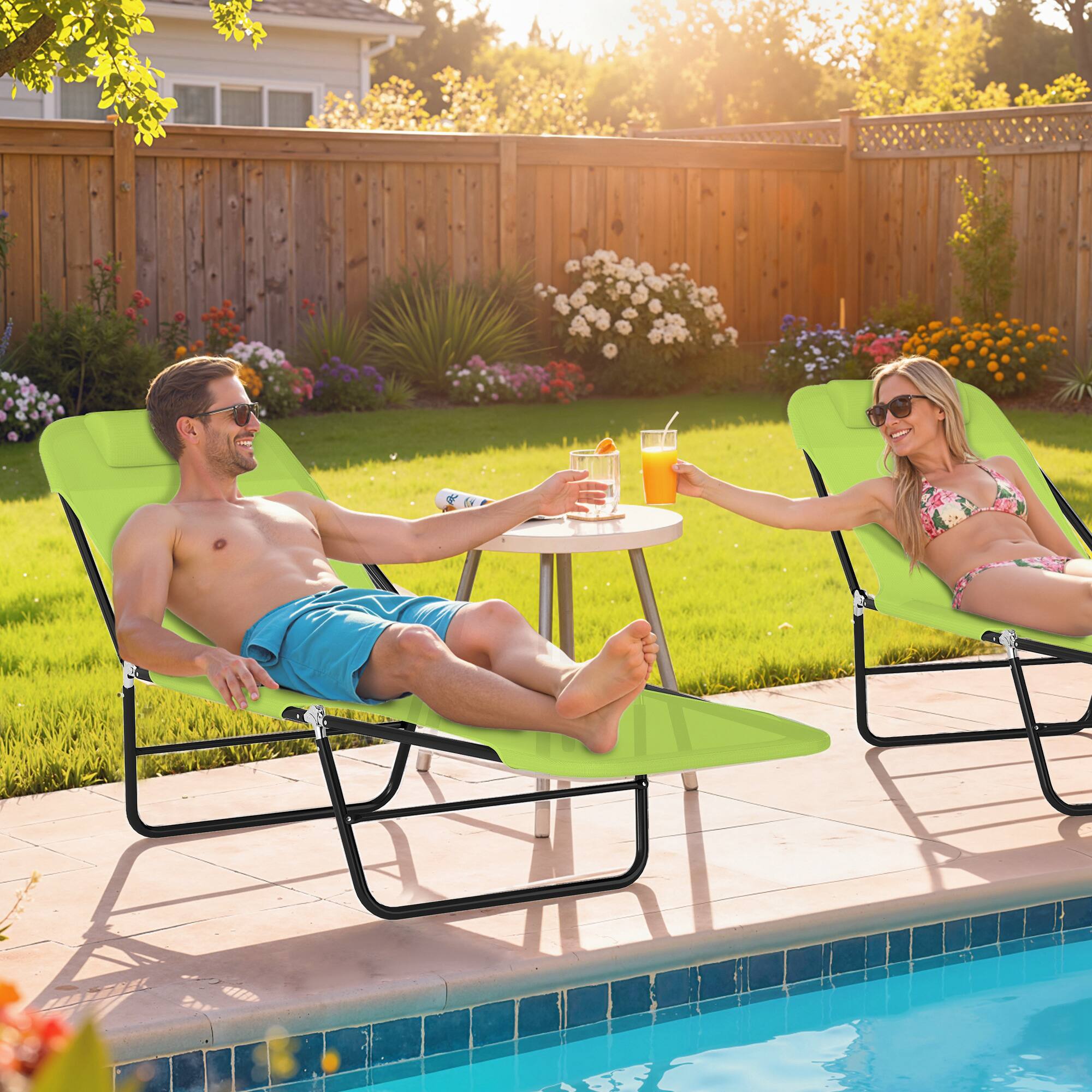 Alt View 1. Outsunny - Folding Chaise Lounge Chair, Pool Sun Tanning Chair, Outdoor Lounge Chair with Reclining Back - Green.