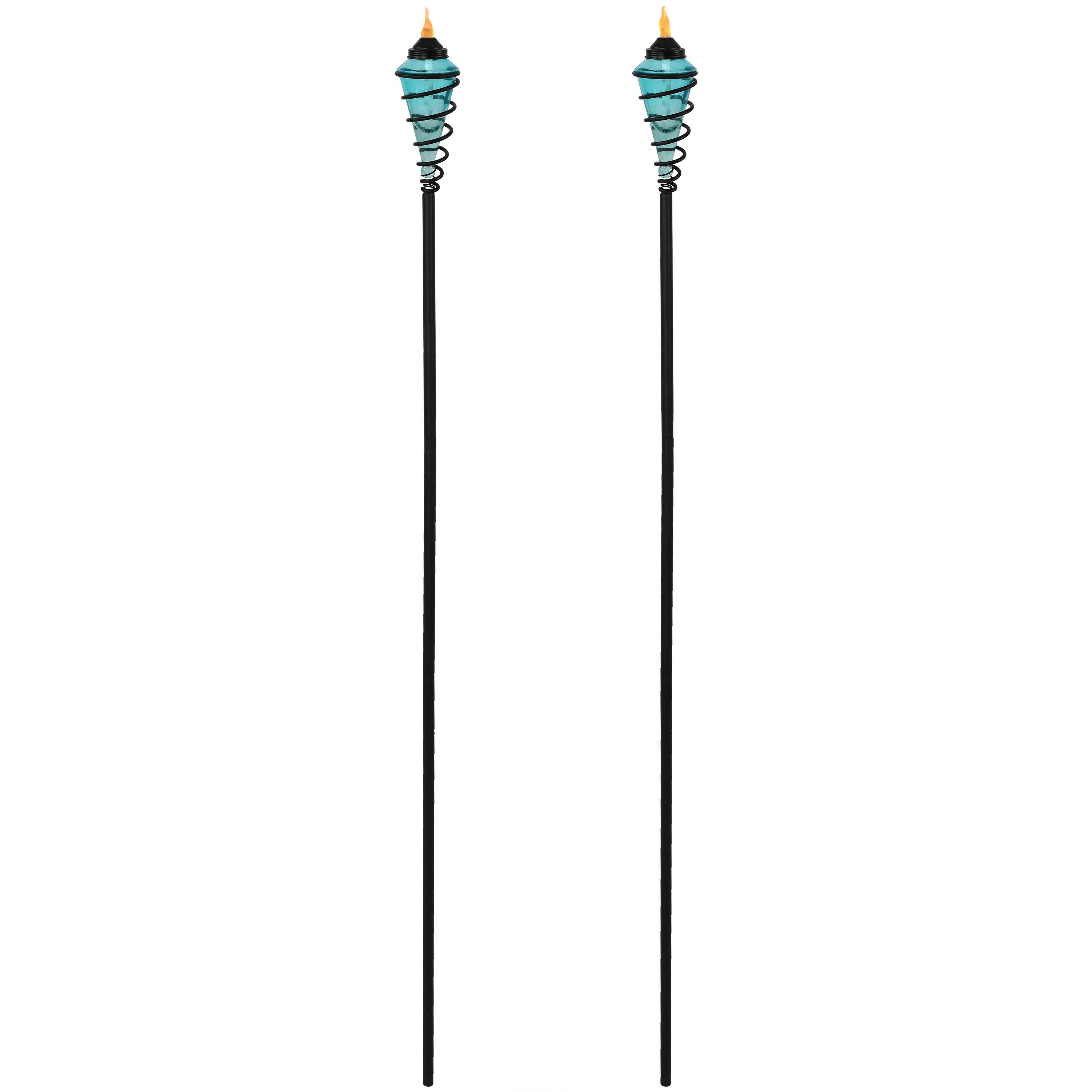 Alt View 10. Sunnydaze - Swirled Metal/Glass 2-in-1 Outdoor Lawn Torch - Set of 2 - Blue.