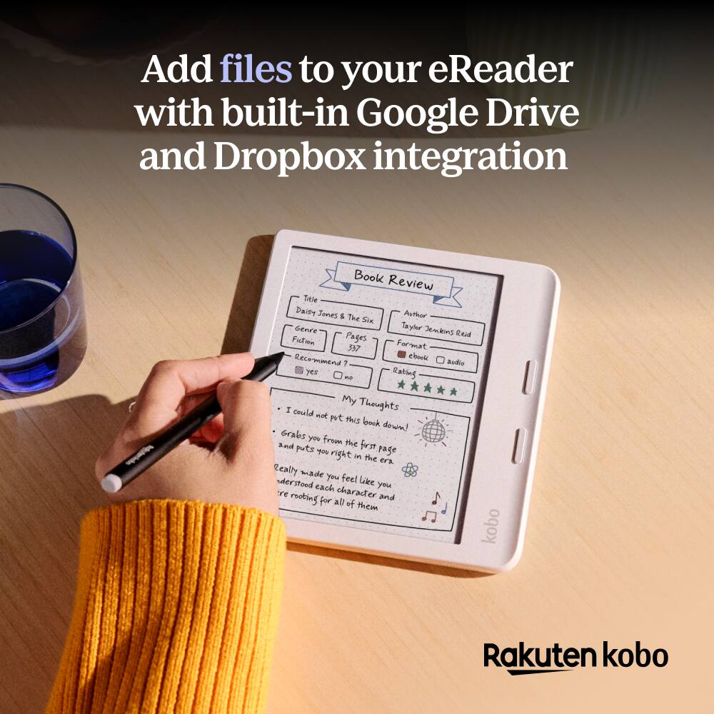 Add files to your eReader with built-in Google Drive and Dropbox integration

Book Review

Title: Daisy Jones & The Six  
Author: Taylor Jenkins Reid  
Genre: Fiction  
Pages: 357  
Format: eBook  
Recommend: yes  
Audio: yes  
Rating: 5 stars

My Thoughts:  
- I could not put this book down!  
- Grabs you from the first page and puts you right in the era.  
- Really made you feel like you're rooting for each character and them.  
- Really made you feel like you're rooting for each character and them.