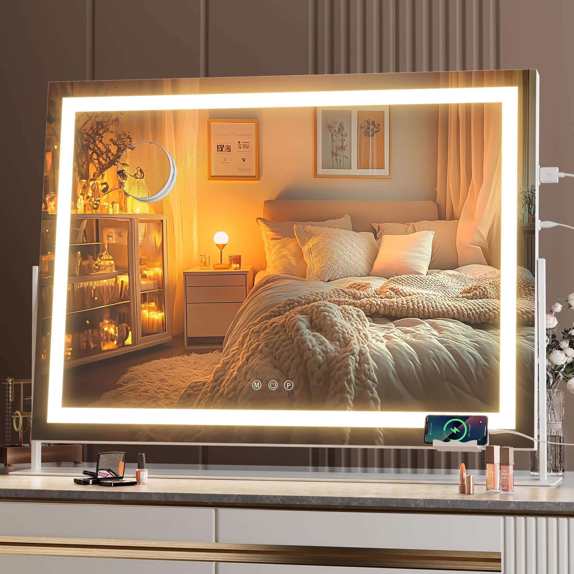 Earthley Blooms - Mirror Light Color Touch High Quality Product with Modern Design for Daily Use Elegant Stylish Appea - White-34.3" x 25.2"