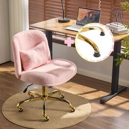 Winado - Wide Criss Cross Legged Office Desk Chair with Pillow Dual-Use,Adjustable Vanity Swivel Chair for Bedroom,Home Office - Petal Pink