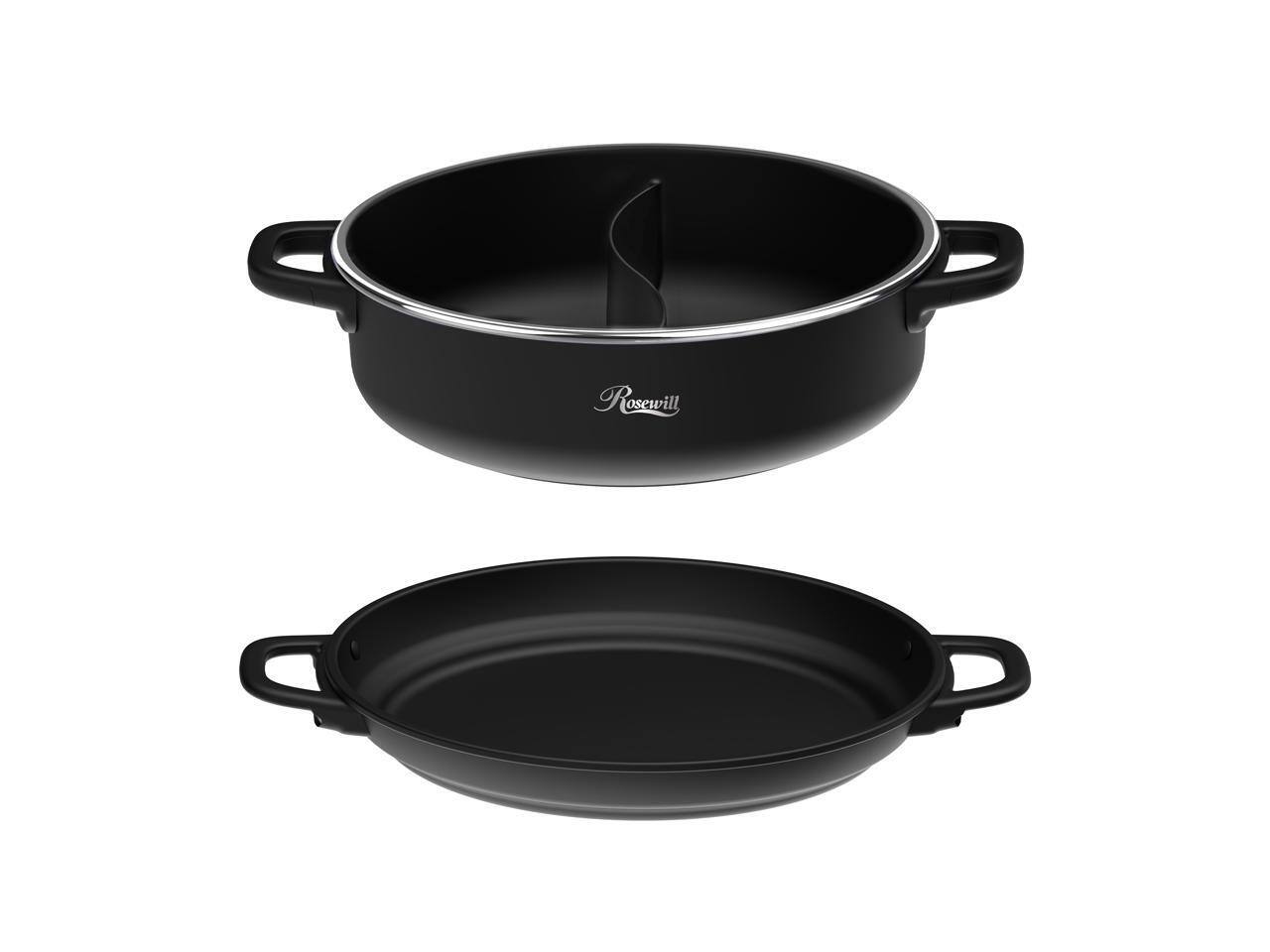 Front. Rosewill - Rosewill 12.7QT Electric Hot Pot Kit: Dual-Sided Pot & Fry Pan, Non-stick, Carry Handle - Black - Black.