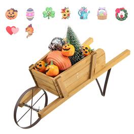 Gymax - Wooden Wagon Planter Decorative Indoor/ Outdoor Rustic Flower Cart w/ Wheel - Walnut