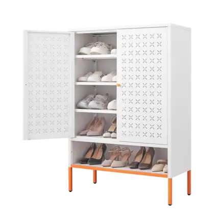Front. Spaco - Spaco 3 Layer Grid 2 Door Shoe Cabinet with Adjustable Compartments, Suspended Hollow Seat and 15cm High Foot Design - White.