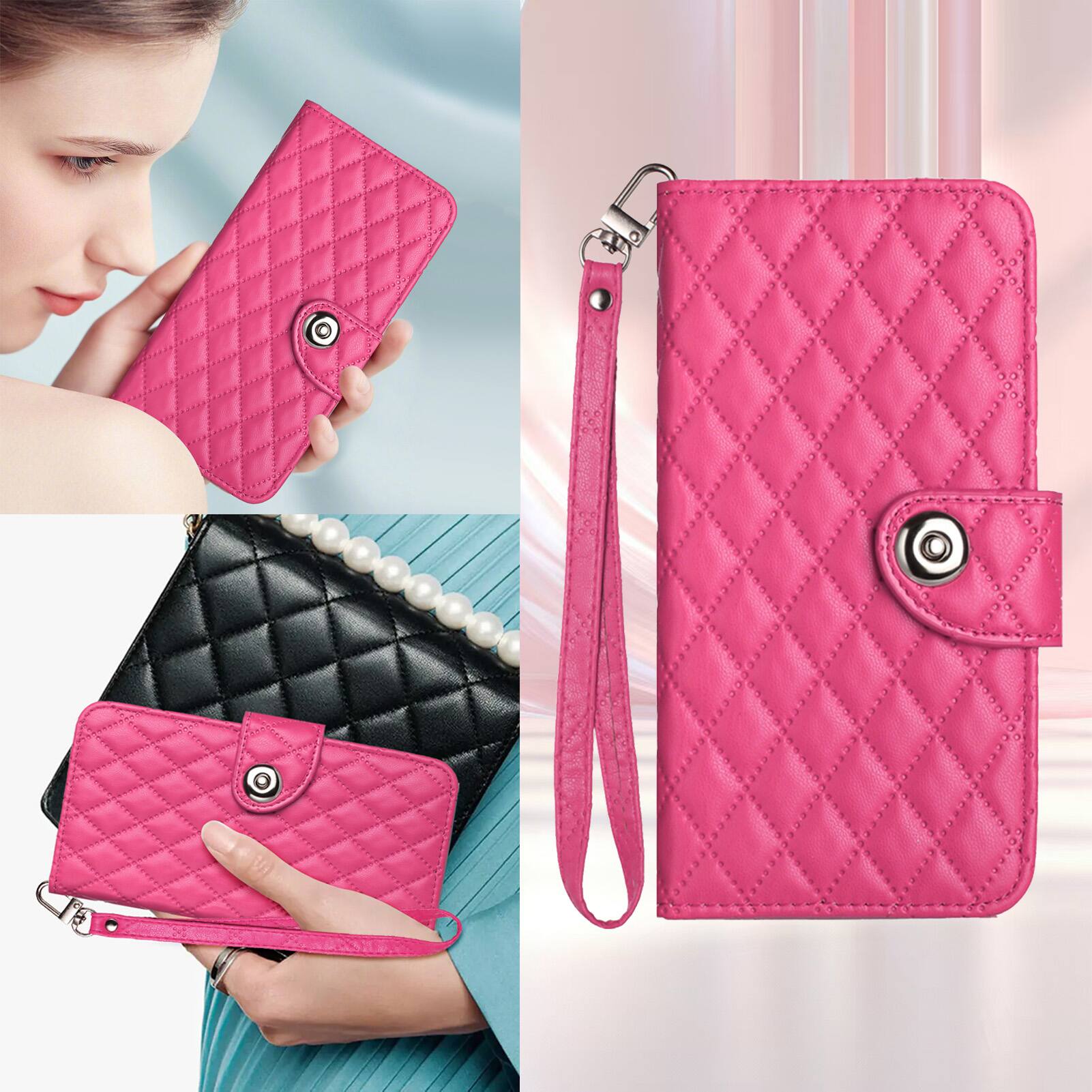 Alt View 5. Dteck - for Samsung Galaxy S26 Ultra PU Leather Wallet Case,7 Card Holder Slots TPU Inner Cover Stand Folio Flip Case+Lanyard - Rose.