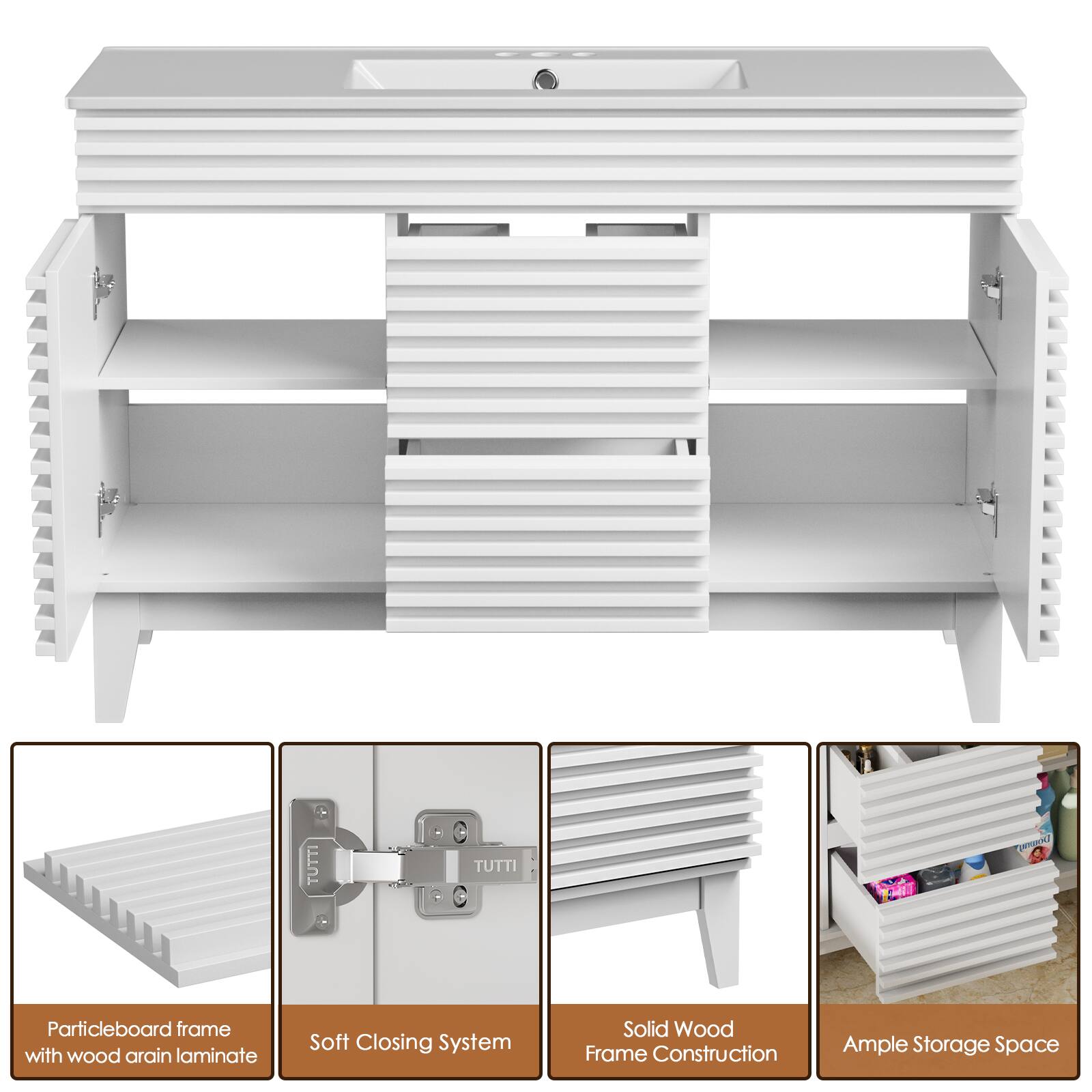 TUTTI PRT H Particleboard frame with wood arain laminate Soft Closing System Solid Wood Frame Construction Ample Storage Space