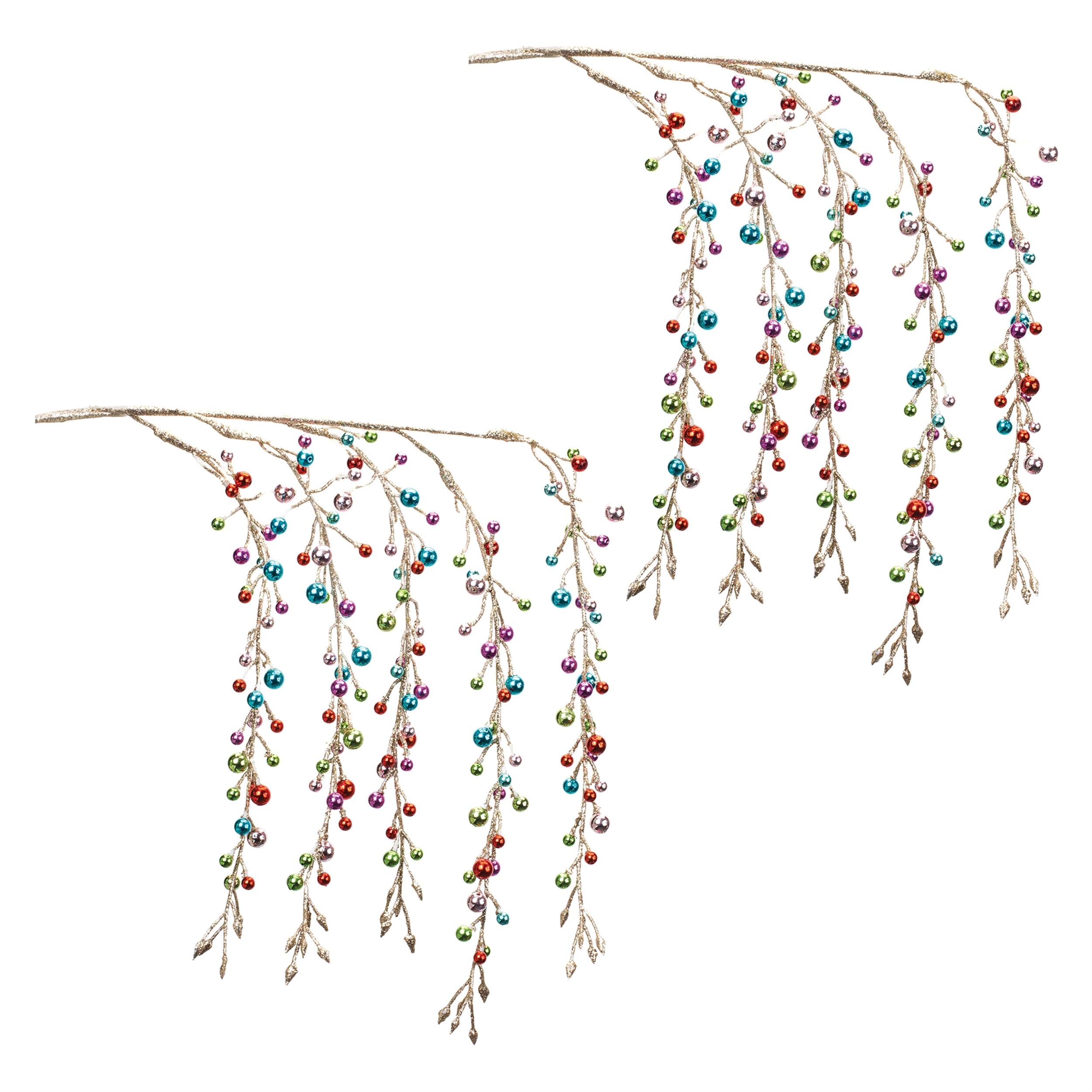 Left. BreeBe - Hanging Bead Spray (Set of 2) - Gold, Pink.