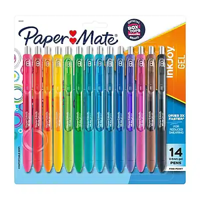 Paper Mate
BRANO B
OFFICIAL BOX TOPS
14 0.5mm gel pens
FINE POINT
InkJoy GEL
DRIES 3X FASTER FOR REDUCED SMEARING