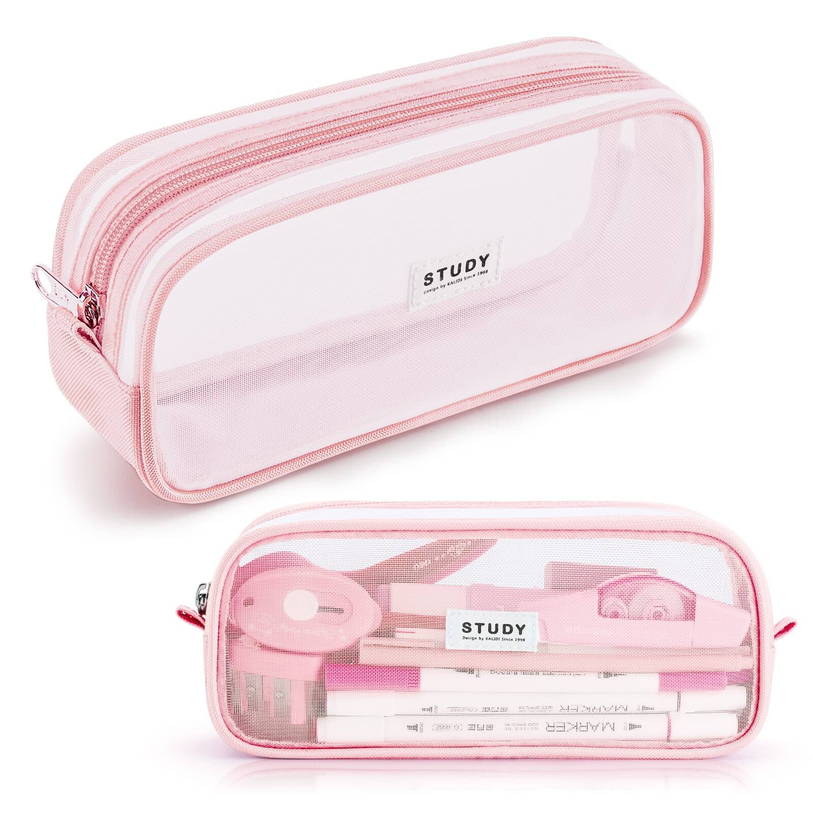 Dapper Styles - Kalidi Grid Mesh Pencil Case Capacity Big Pouch With Zipper Simple Stationery Bag Aesthetic Pen For School Teen Girl - Gray