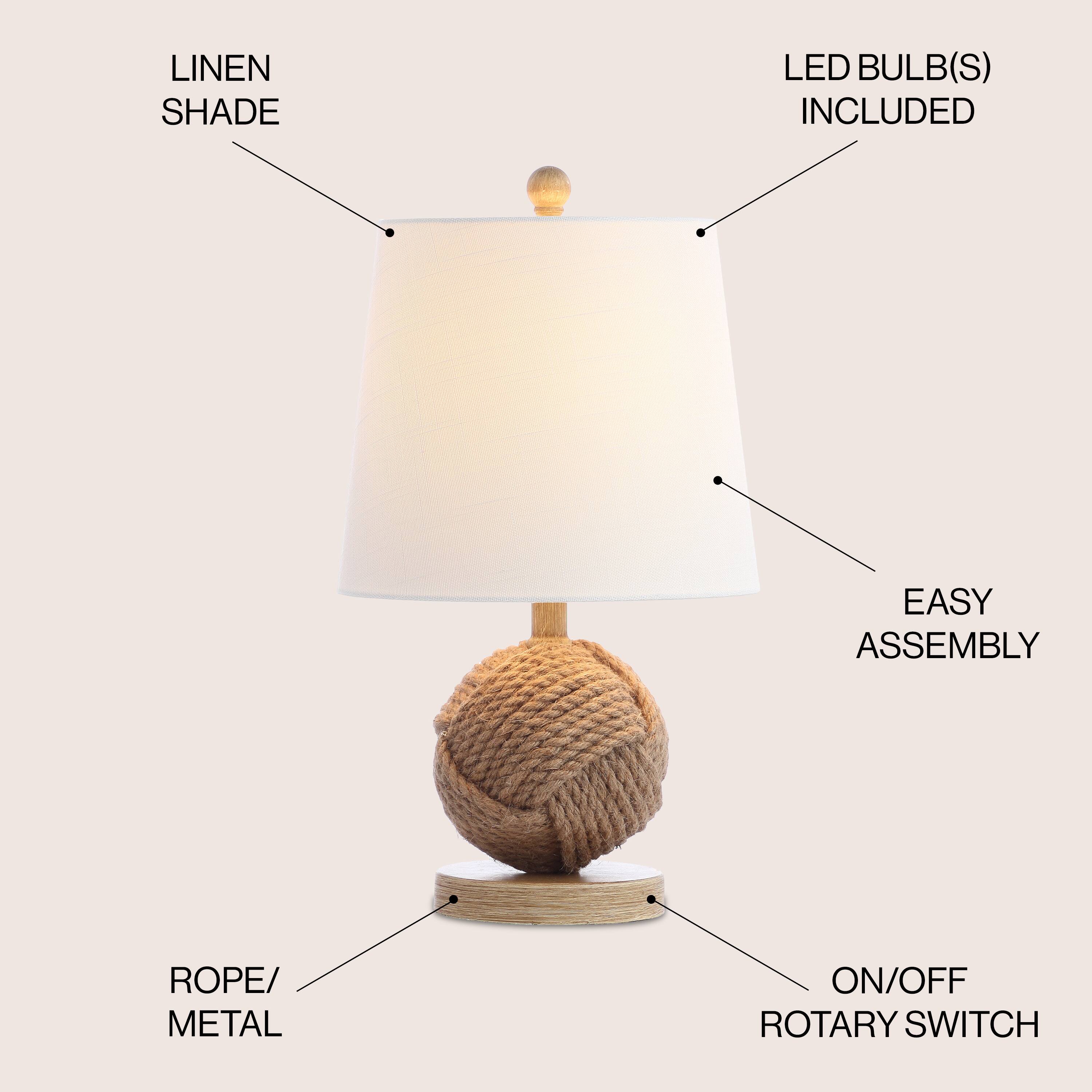 LINEN SHADE LED BULB(S) INCLUDED EASY ASSEMBLY ROPE/METAL ON/OFF ROTARY SWITCH