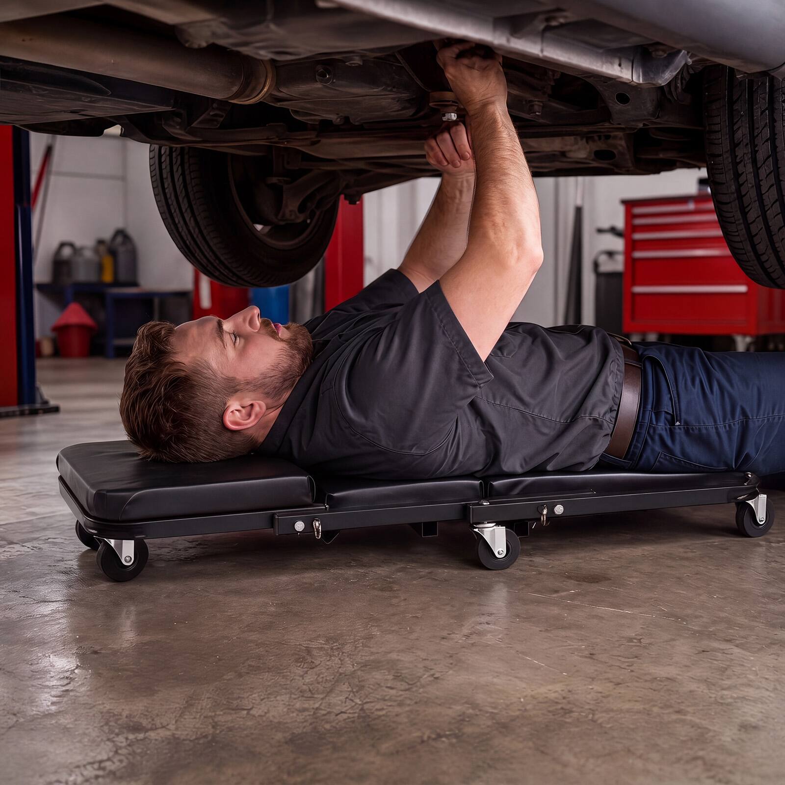 Alt View 1. Costway - Costway 3-in-1 Folding Mechanic Creeper, Adjustable Roller Garage Chair Lay Down or Sit - Black.