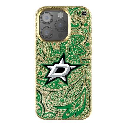 Front. Keyscaper - Gold Dallas Stars Paisley Bling iPhone Case - 16 Pro Max - Gold.