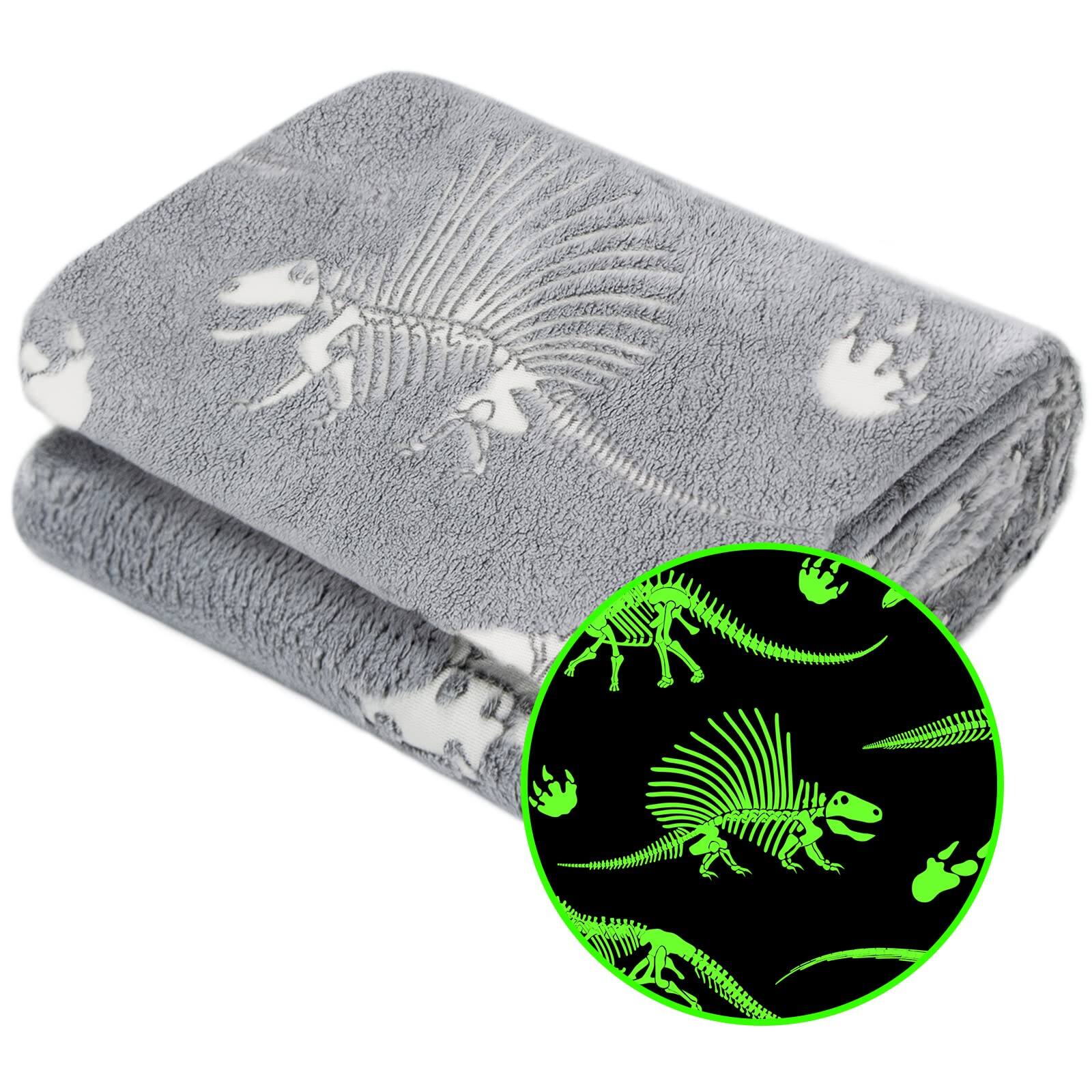 Alt View 1. NICHOLAS KLEIN - Glow In The Dark Blanket Dinosaur Throw For Soft Warm Cozy Cute Dino Dinosaurs Toys Gifts Glowing Room Deco... - Yellow Dinosaur Twin Size 60" x 80"(150 x 200 cm).