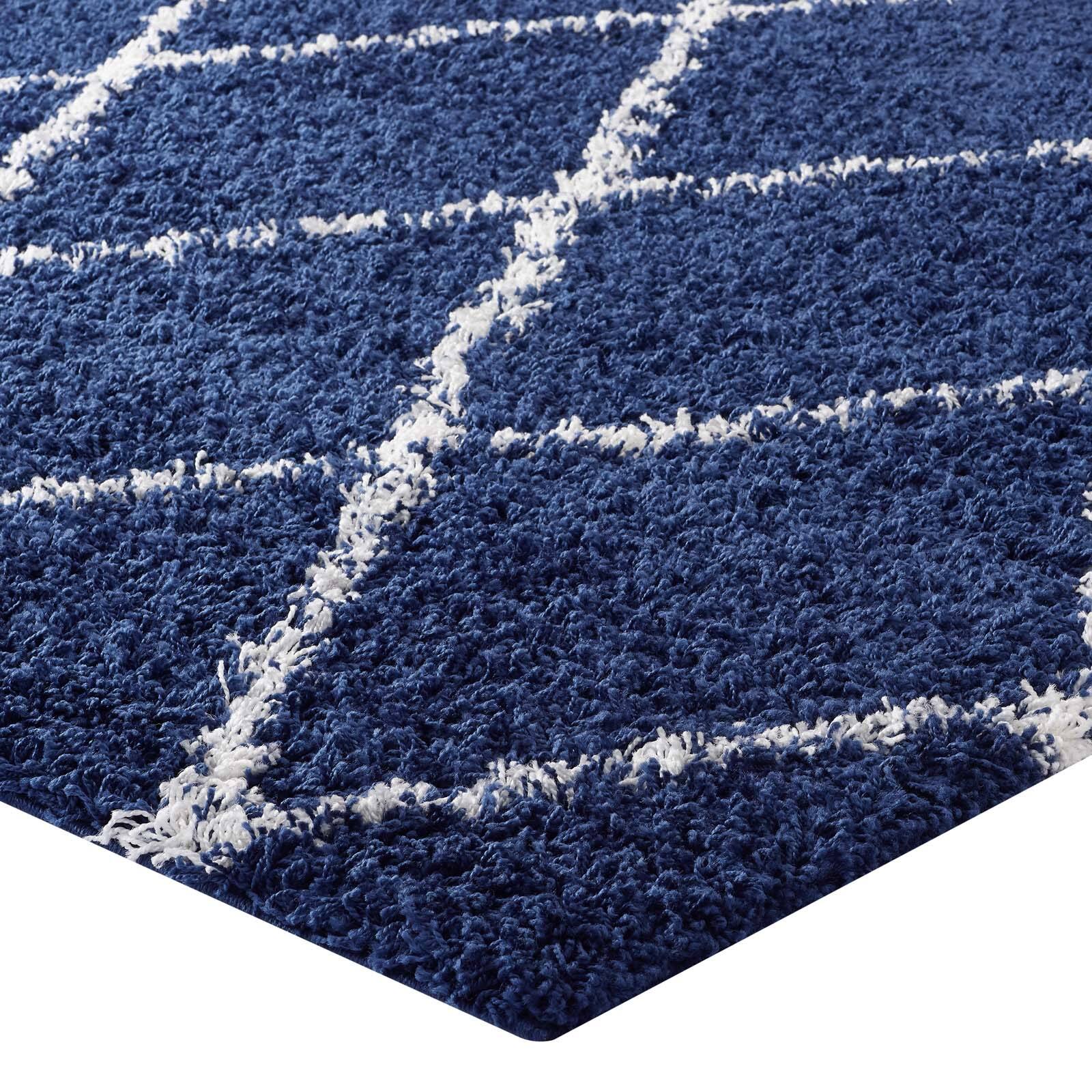 Alt View 2. Modway - Toryn Diamond Lattice Shag Area Rug - Navy and Ivory.
