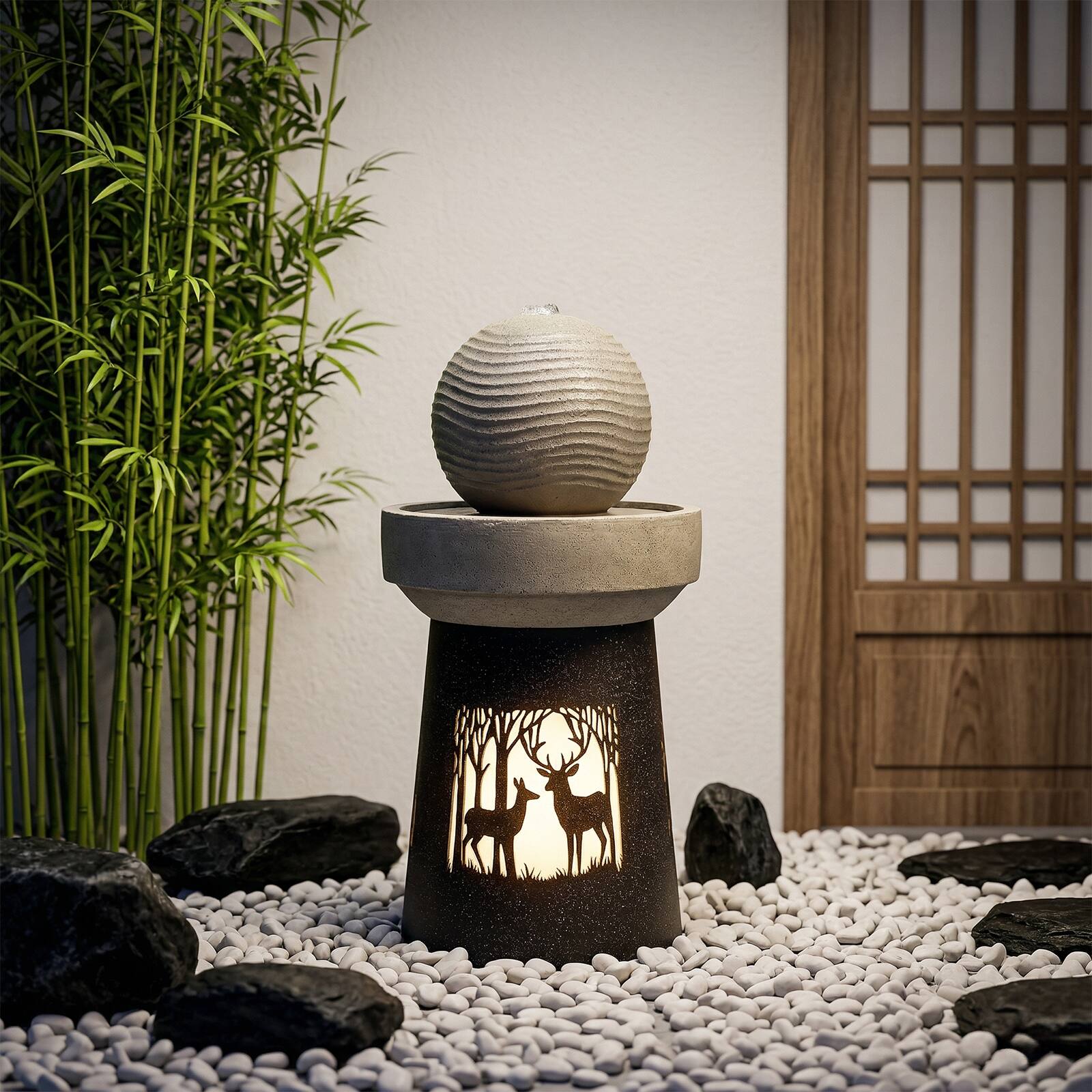 Angle. Anysun - Outdoor Garden Lantern with Warm LED Light Deer Silhouette – Decorative Landscape Light for Patio, Yard, Lawn - White+gray.