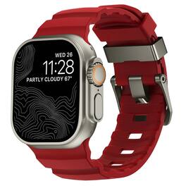 Dteck - Sport Band for Apple Watch Ultra 49mm/Series 11 10 9 8 7 6 5 4 SE 44/45/46mm, Durable Silicone Strap with Metal Hardware - Red-Titanium Buckle