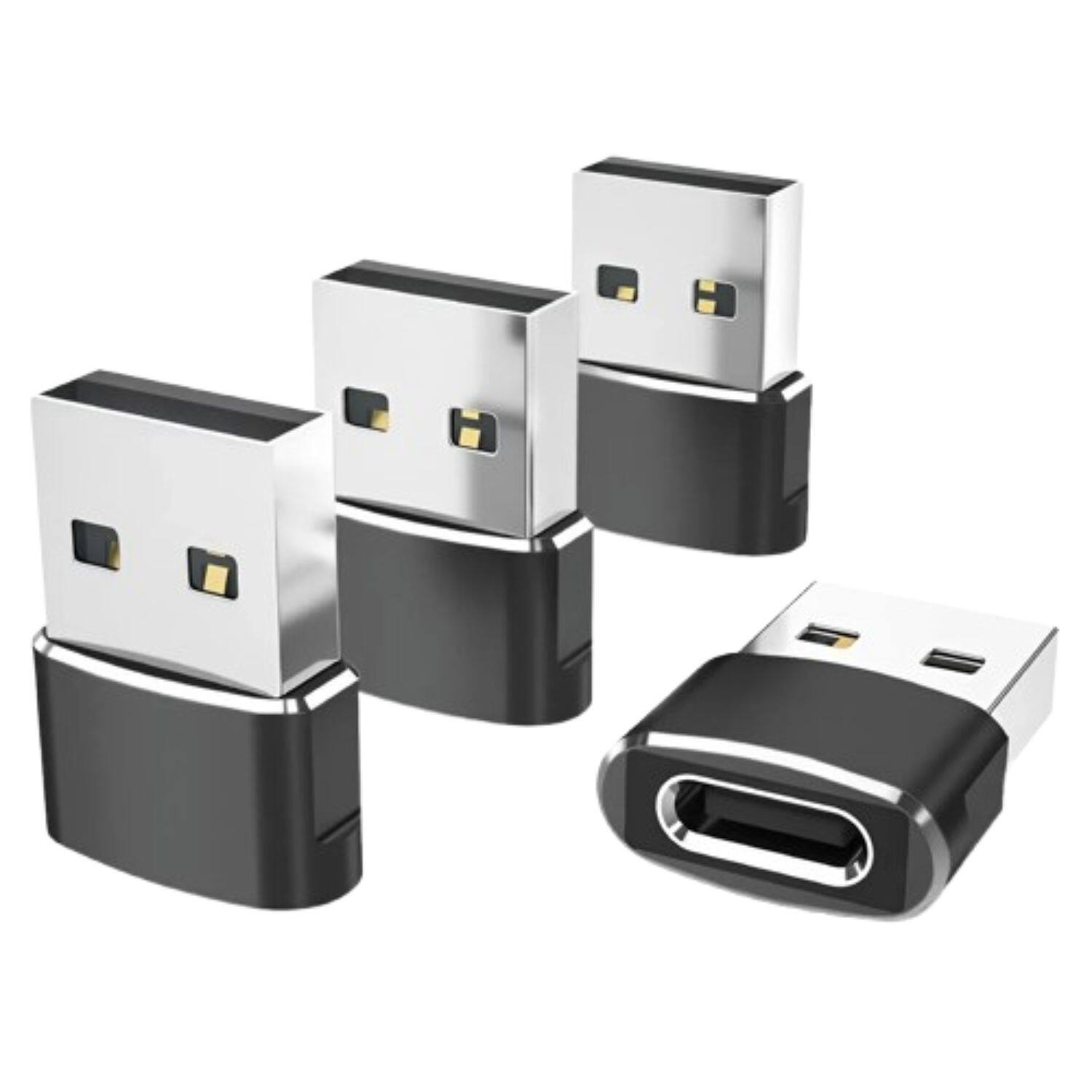 Home Collection - 4-Pack USB-A to USB-C Adapters, Type-C Female to A Male OTG Converters for Phones, Tablets, Laptops, and Car Charger Use - Black
