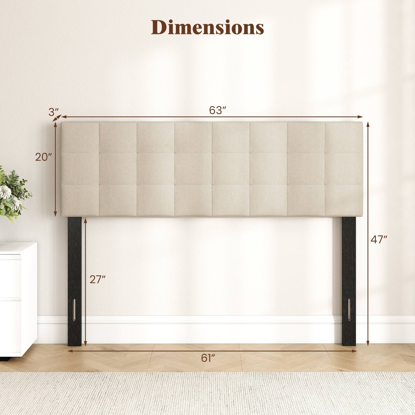 Dimensions: 3" x 63" x 20" x 47" x 27" x 61"