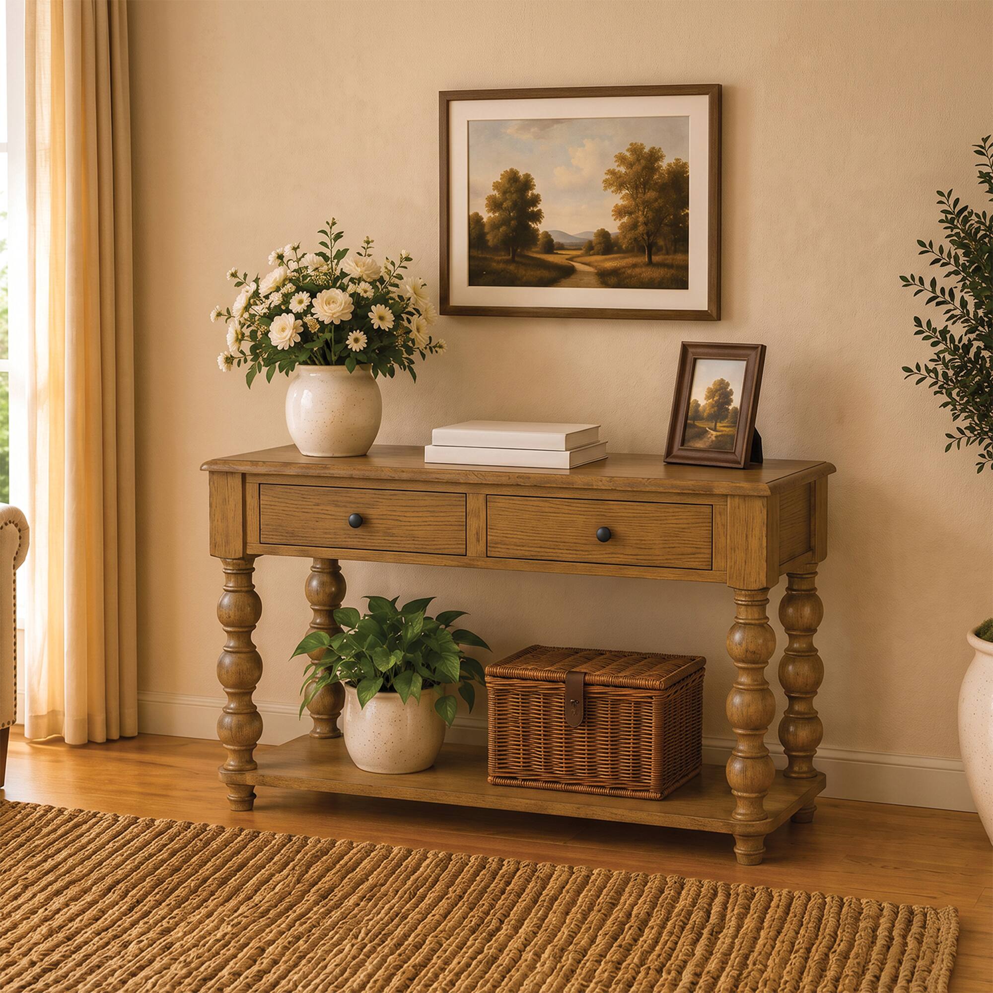 Alt View 10. ROME + OAK - ROME + OAK Stratford Rectangular Wood Console Table with Drawers, Natural Oak - Natural Oak.
