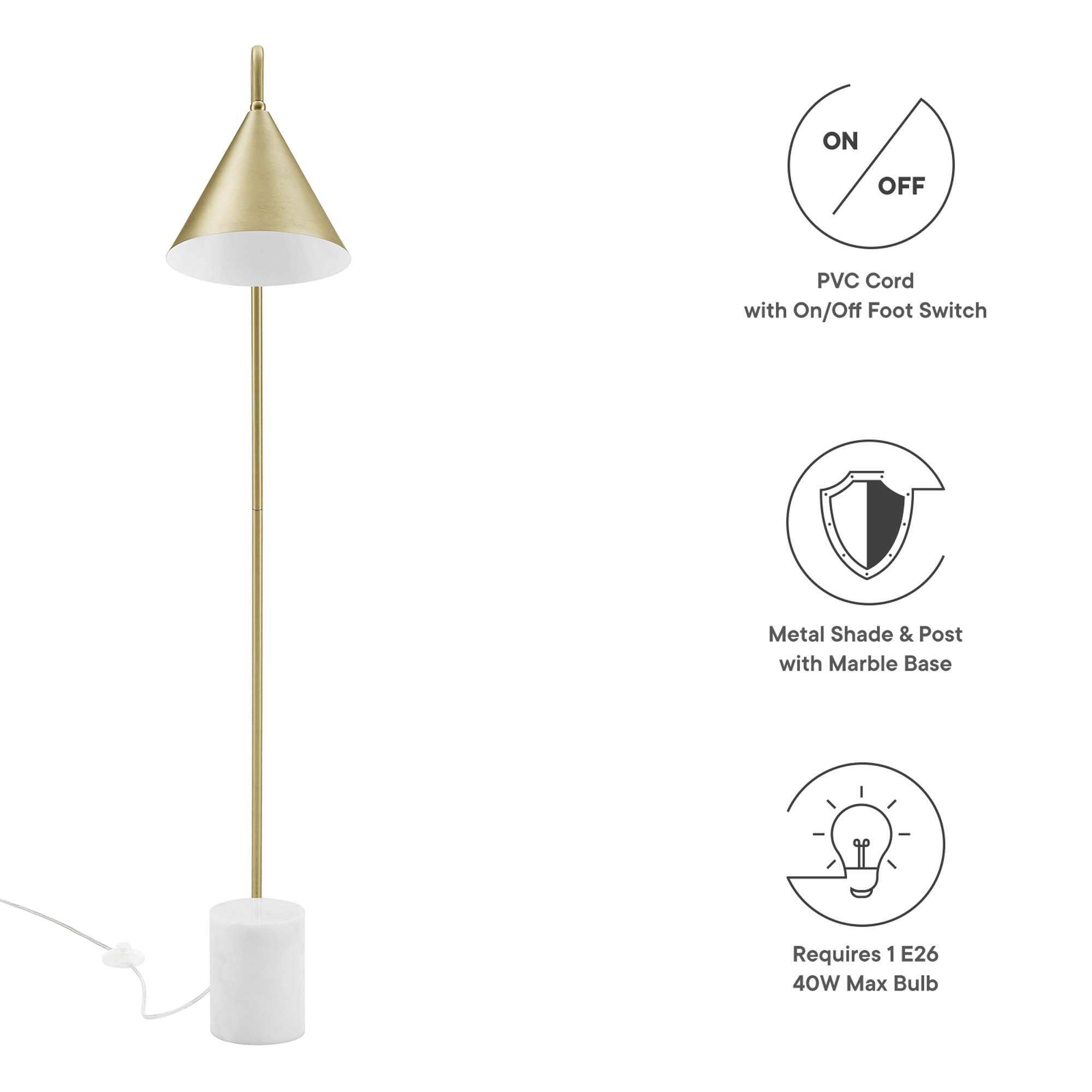 - PVC Cord with On/Off Foot Switch
- Metal Shade & Post with Marble Base
- Requires 1 E26 40W Max Bulb