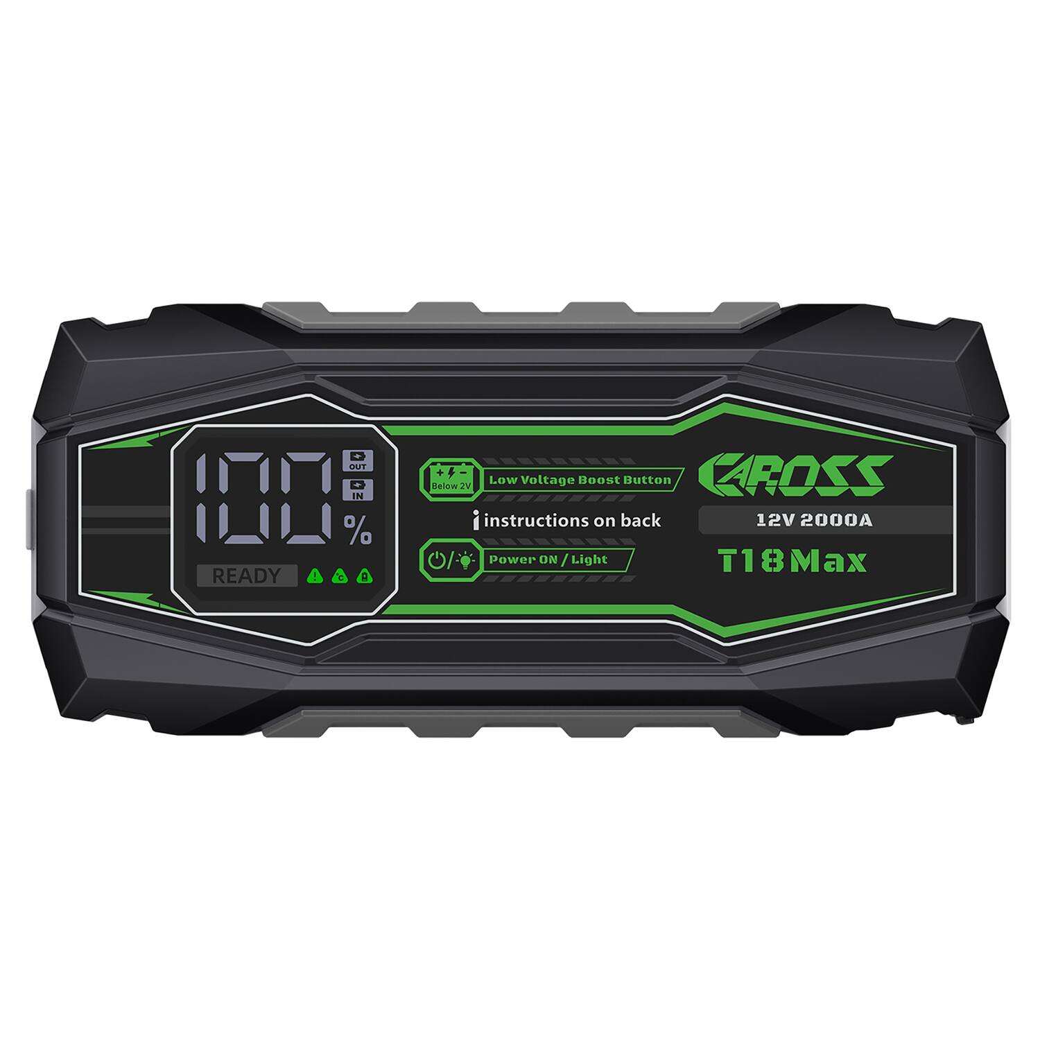 READY  
Low Voltage Boost Button  
instructions on back  
12V 2000A  
Power ON / Light  
T18 Max