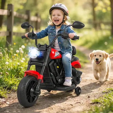 Front. Gymax - Gymax Kids Motorcycle w/Headlight Music Training Wheels Foot Pedal for Boys Girls Red - Red.