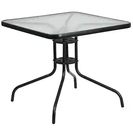 Emma + Oliver - 31.5" Square Tempered Glass Metal Table with Smooth Ripple Design Top - Clear Top/Black Frame