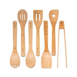 BlauKe - Wooden Spoons for Cooking 7-Pack - Bamboo Kitchen Utensils Set for Nonstick Cookware - Beige