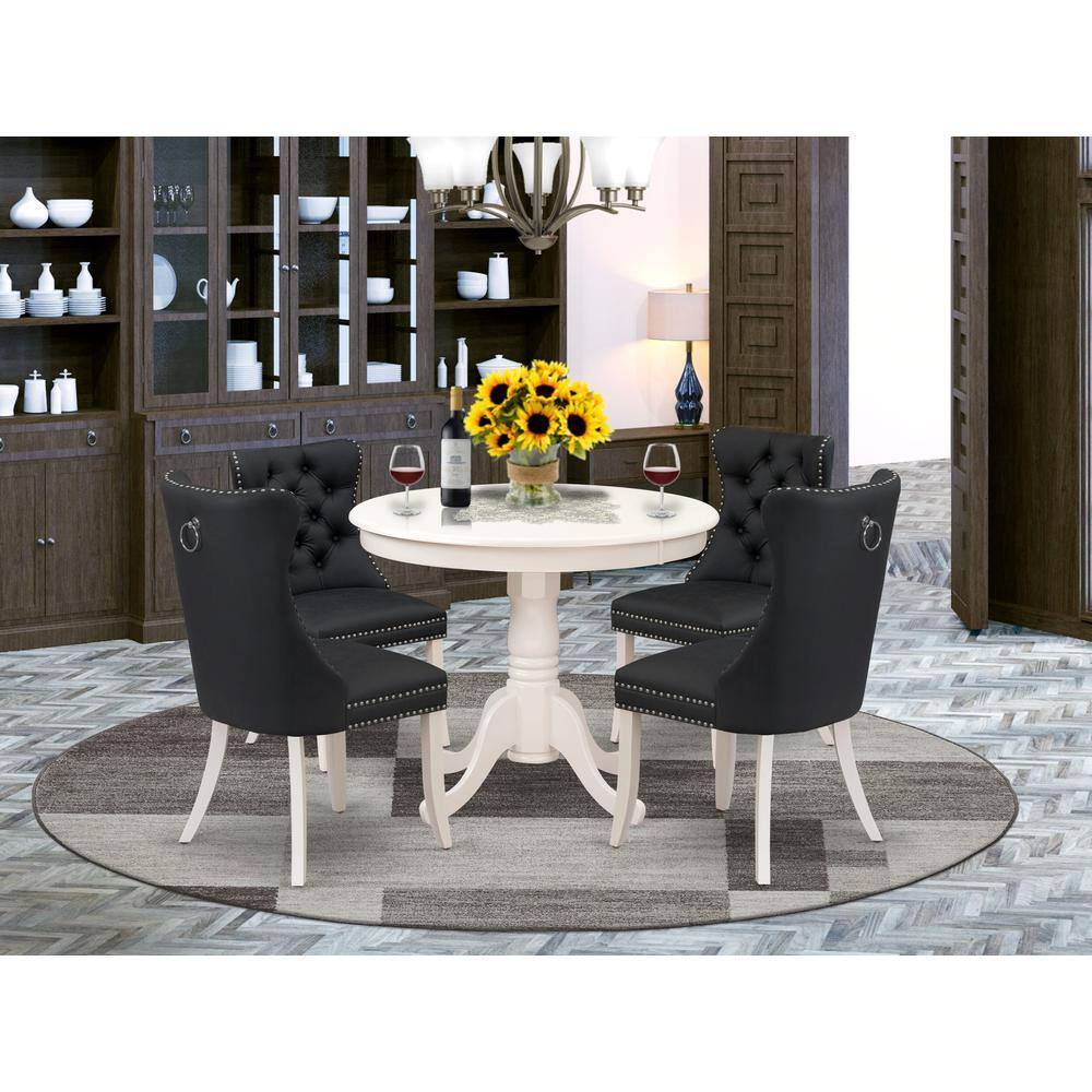 Alt View 3. East West Furniture - 5 Piece Kitchen Set Contains a Round Dining Table with Pedestal - White.