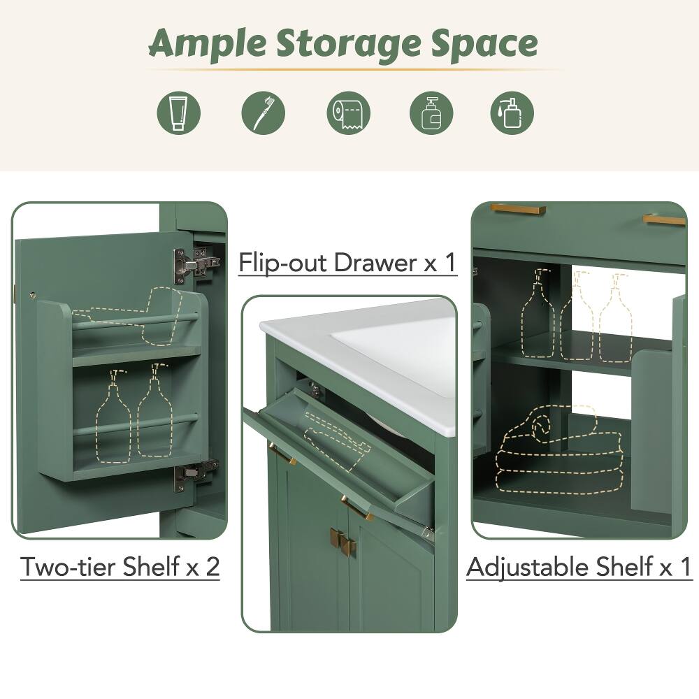 Ample Storage Space

- Flip-out Drawer x 1
- Two-tier Shelf x 2
- Adjustable Shelf x 1
